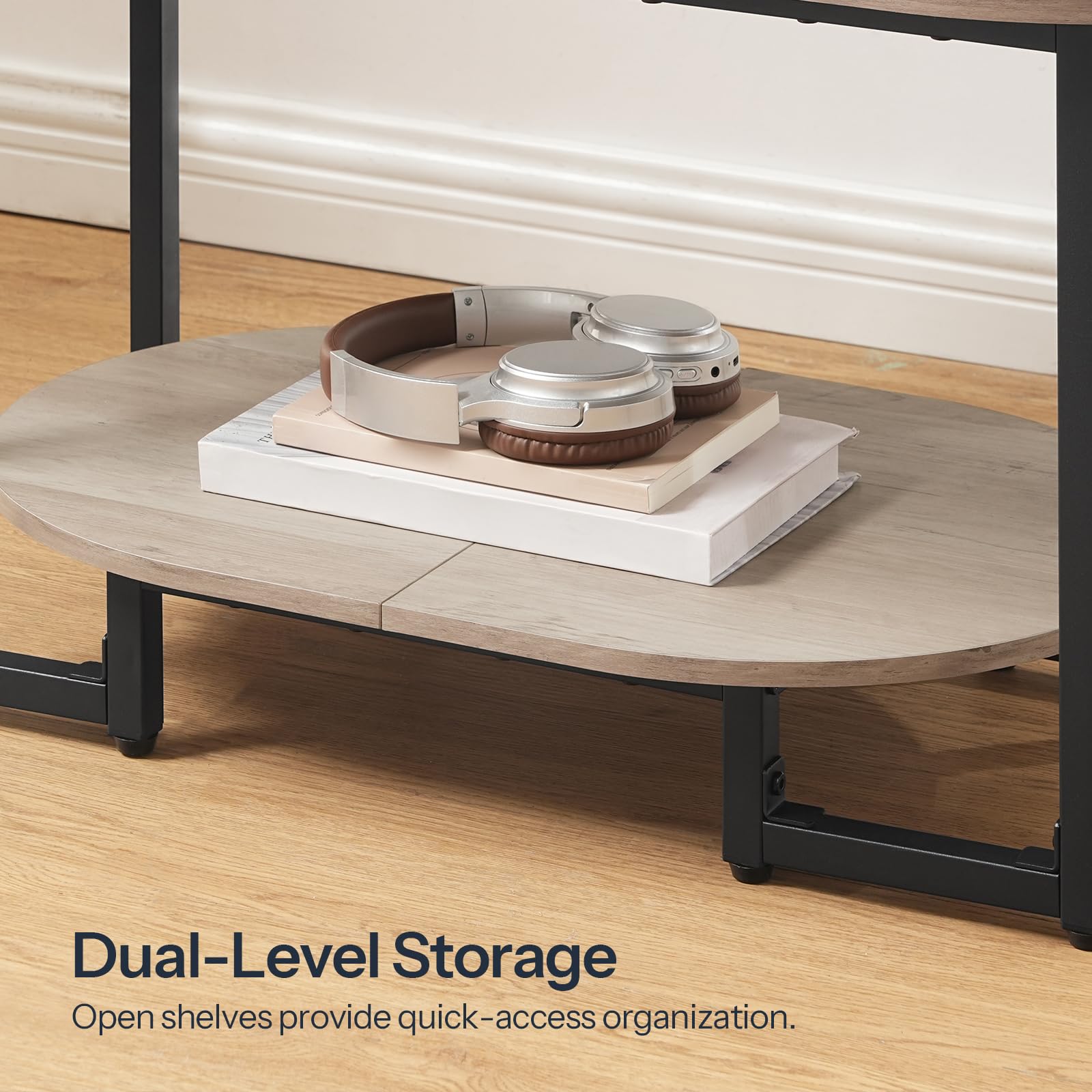 hoobro-coffee-tables-table-basse-ovale-bois-greige-2-niveaux image 8