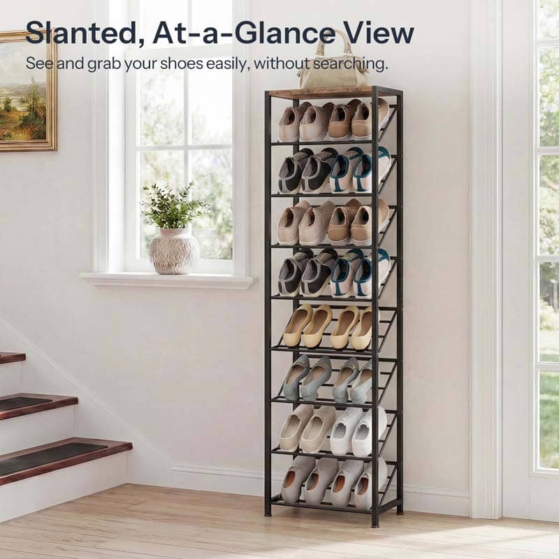 hoobro-shoe-racks-9-niveaux-meuble-chaussures-marron-inclin image 5