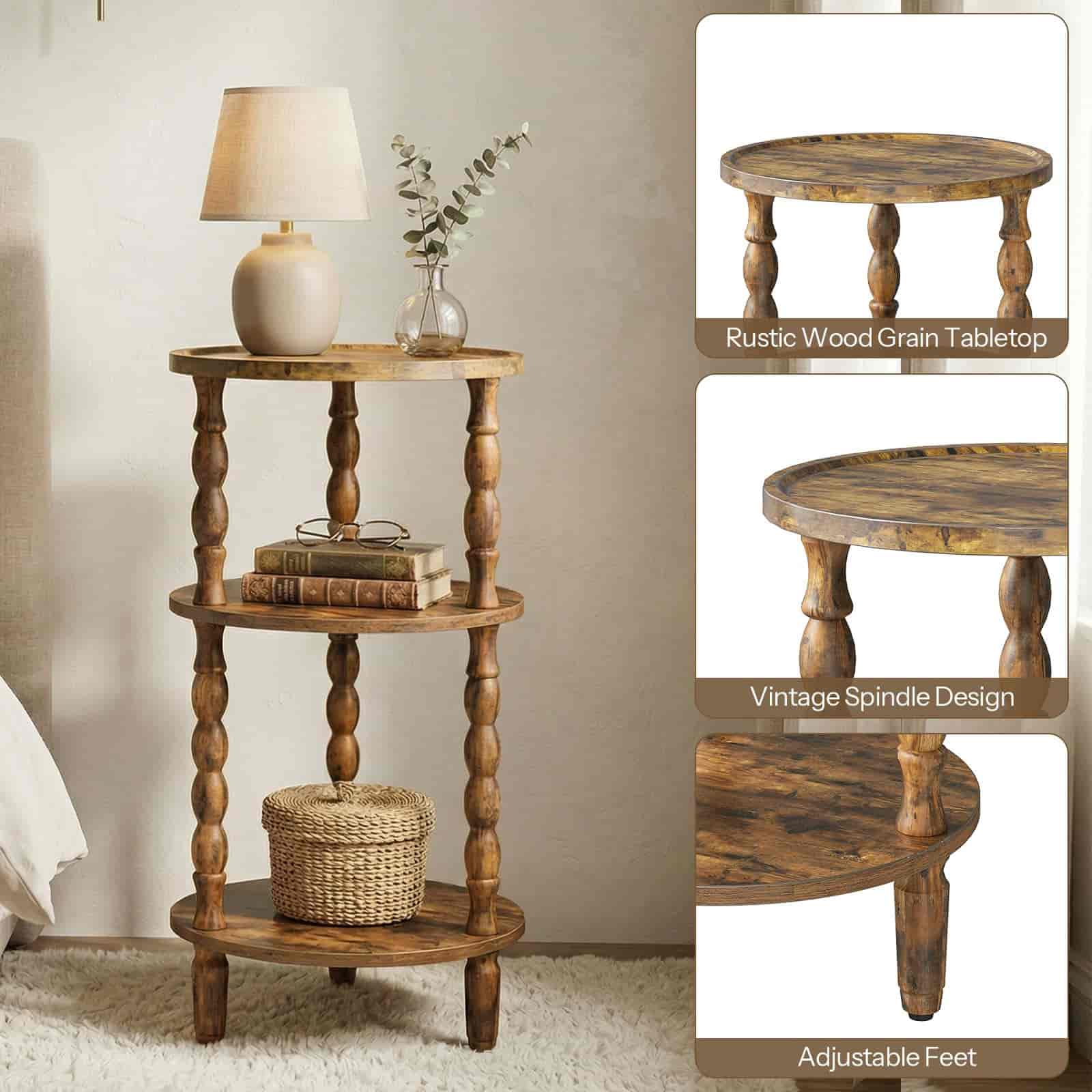 hoobro-side-tables-table-appoint-ronde-marron-3-niveaux image 8
