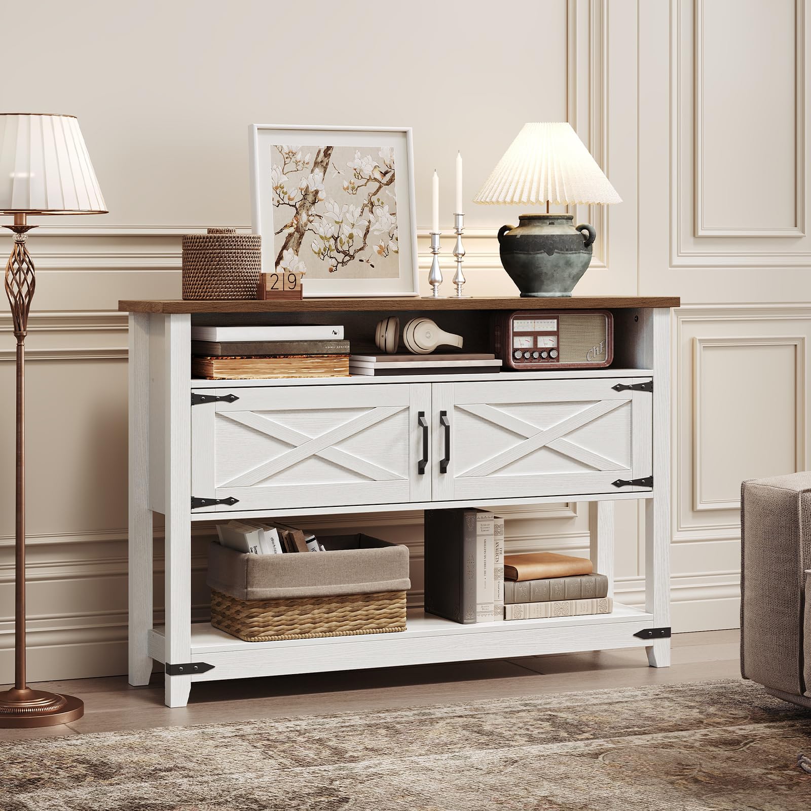hoobro-console-table-console-blanche-120-cm-avec-placards image 4