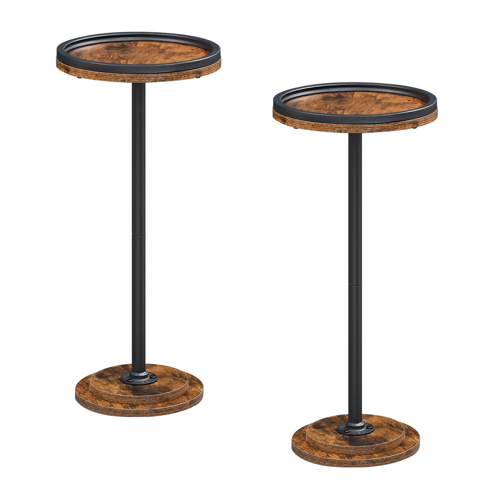 hoobro-side-tables-lot-2-tables-rondes-hautes-marron-plateau image 1