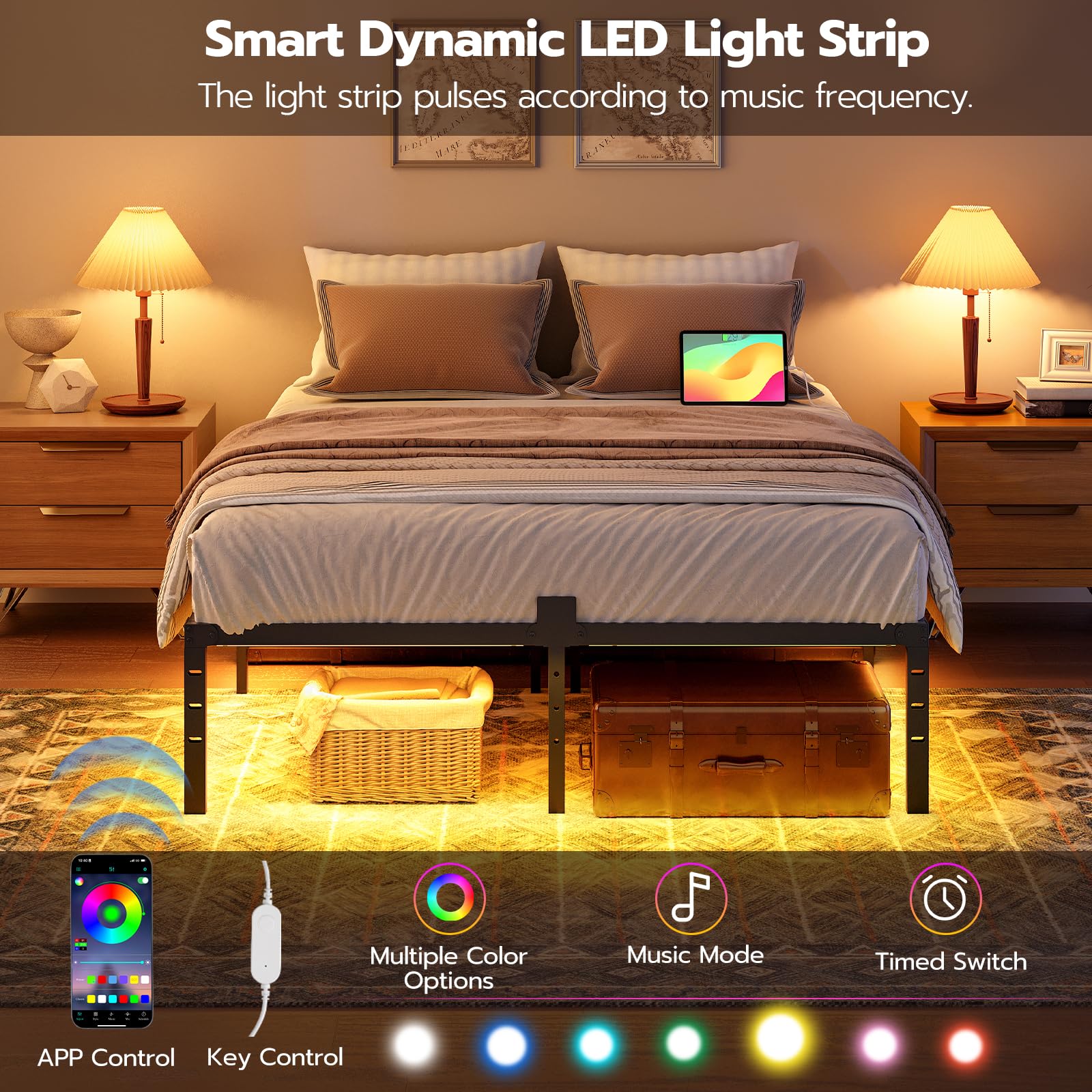 hoobro-bed-frames-cadre-lit-double-noir-led-usb image 5