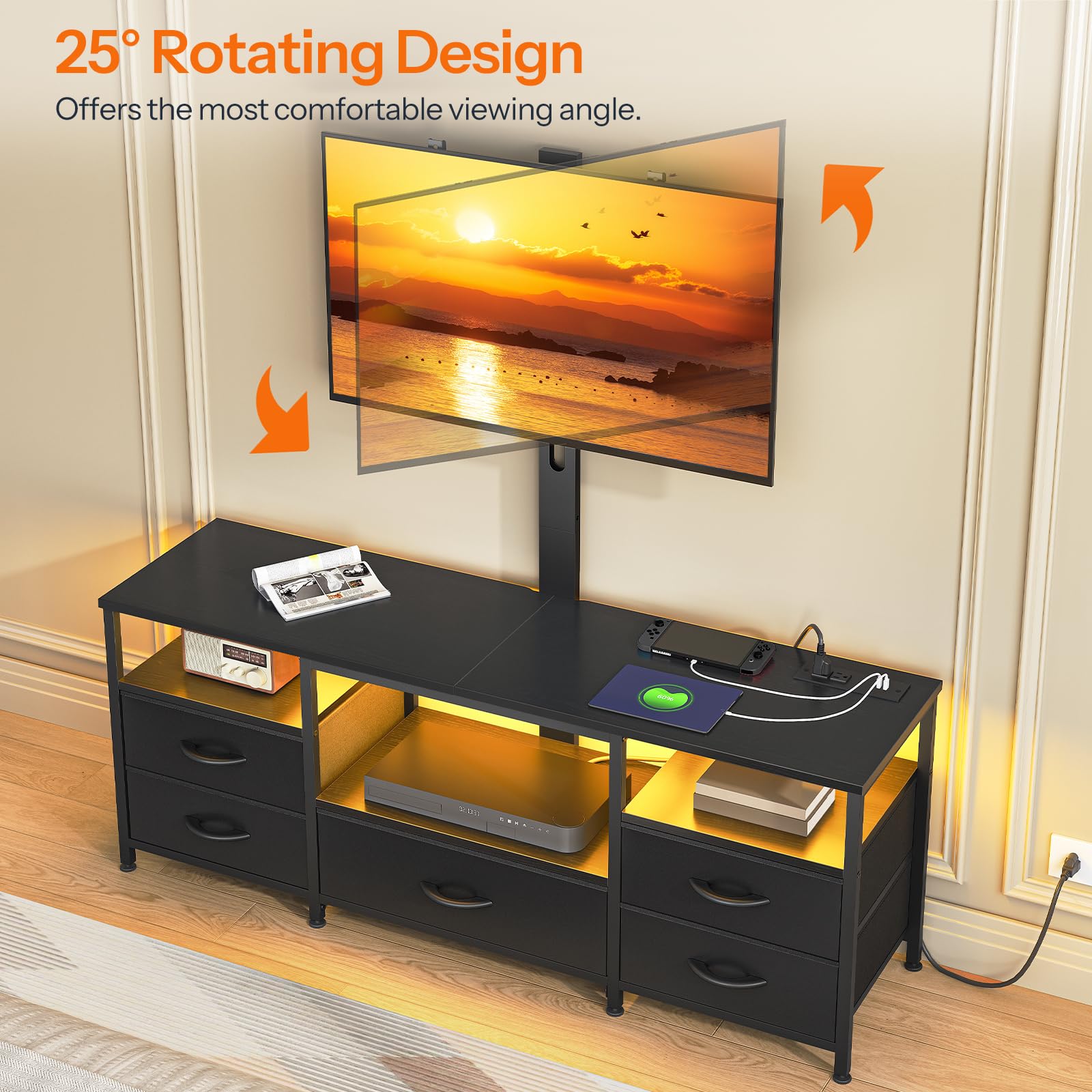hoobro-tv-stands-meuble-tv-led-noir-65-pouces-pivotant image 4