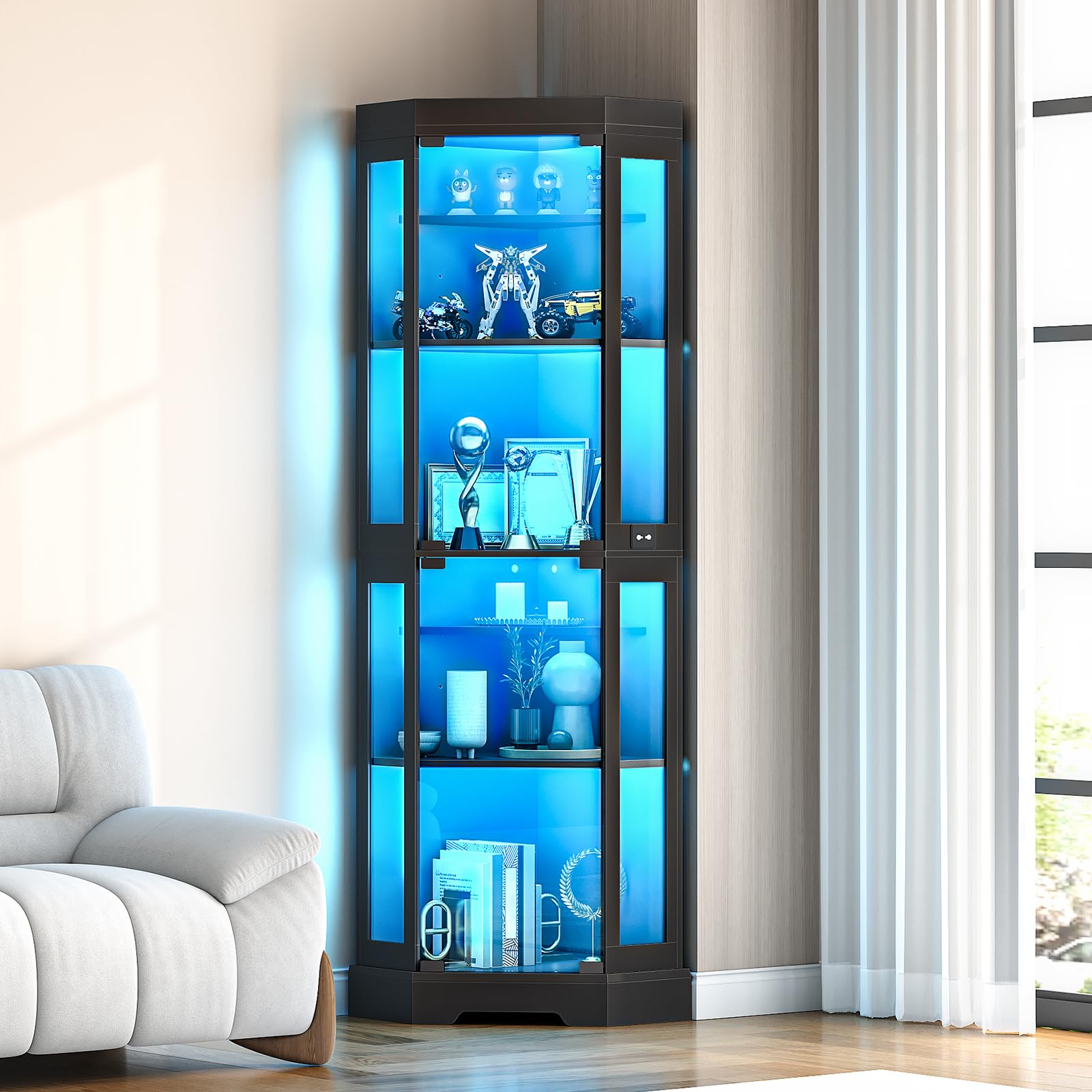 hoobro-storage-cabinets-vitrine-angle-noir-led-verre image 5