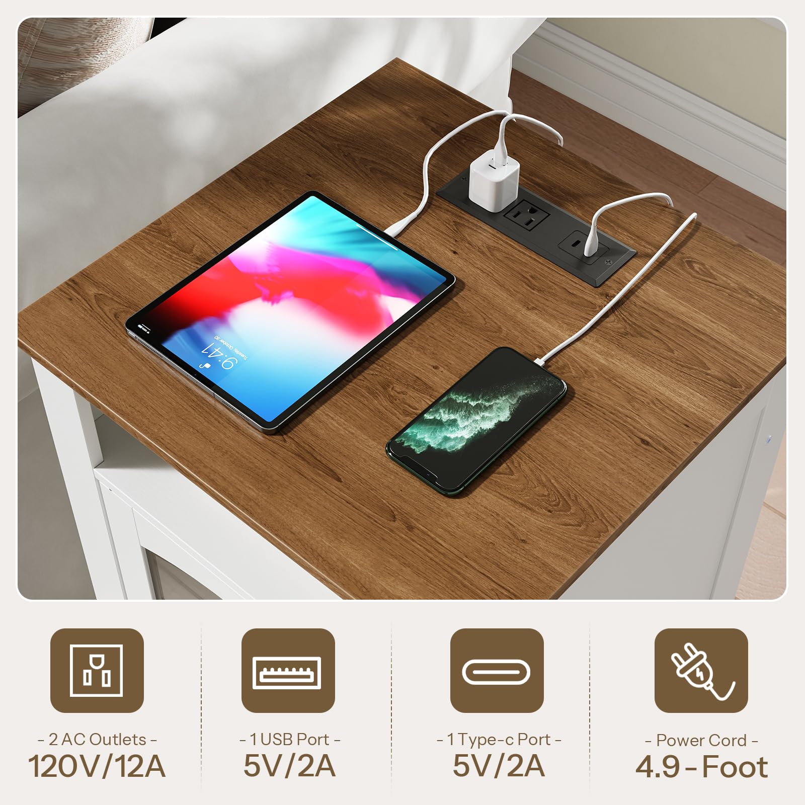 hoobro-nightstands-table-de-nuit-blanche-prise-usb-44-cm image 7