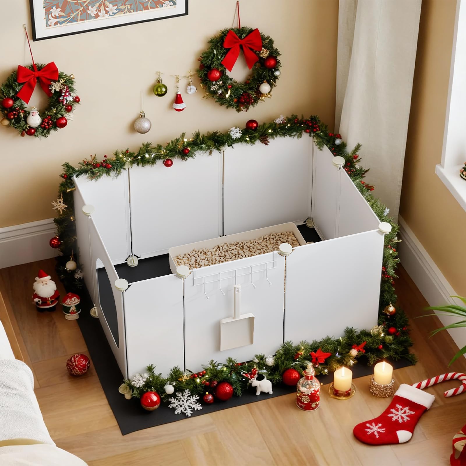 hoobro-pet-furniture-meuble-liti-re-chat-blanc-avec-tapis image 2