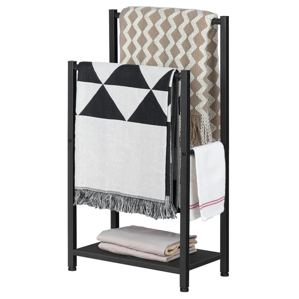hoobro-bathroom-furniture-porte-serviettes-sur-pied-2-niveaux-noir image 1
