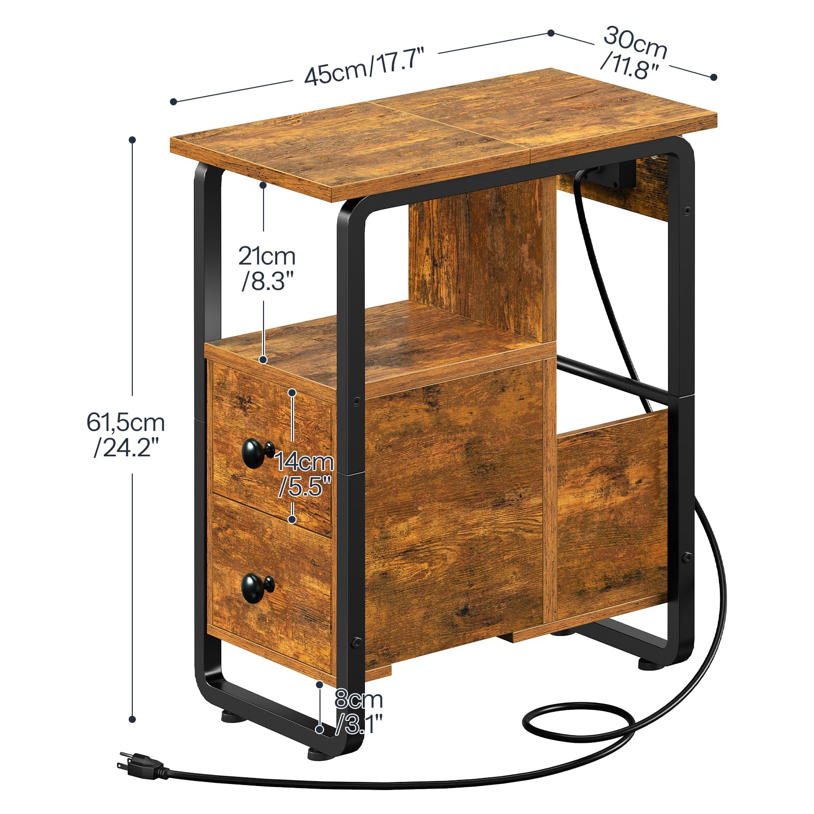 hoobro-bf430udbz01-table-chevet-troite-marron-led-prise image 3