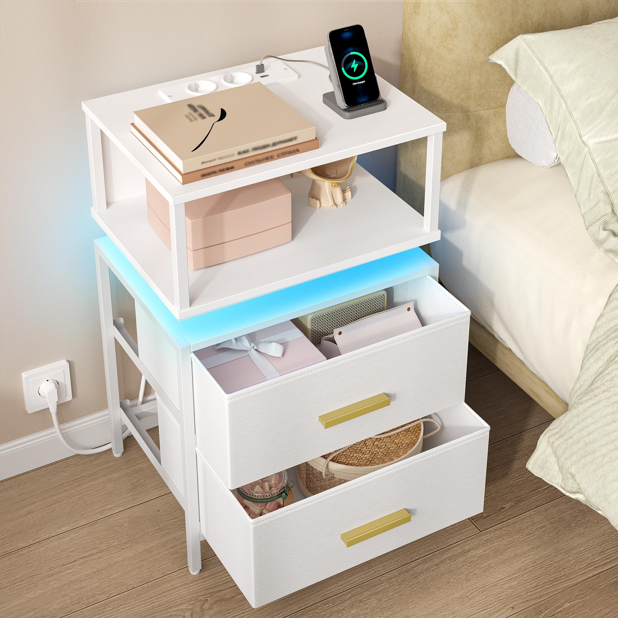 hexcelen-table-de-chevet-clair-e-lot-de-2-blanc-usb image 6