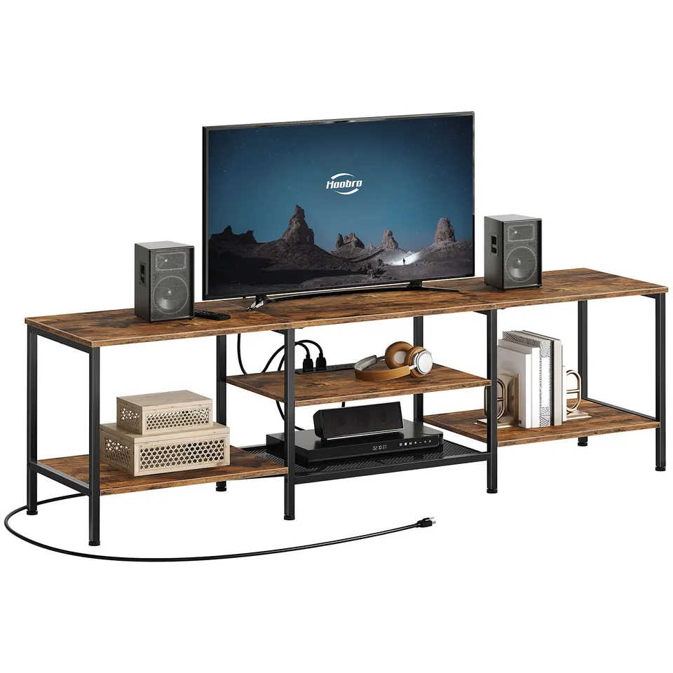 hoobro-bf80ds01-meuble-tv-marron-75-pouces-prises image 1
