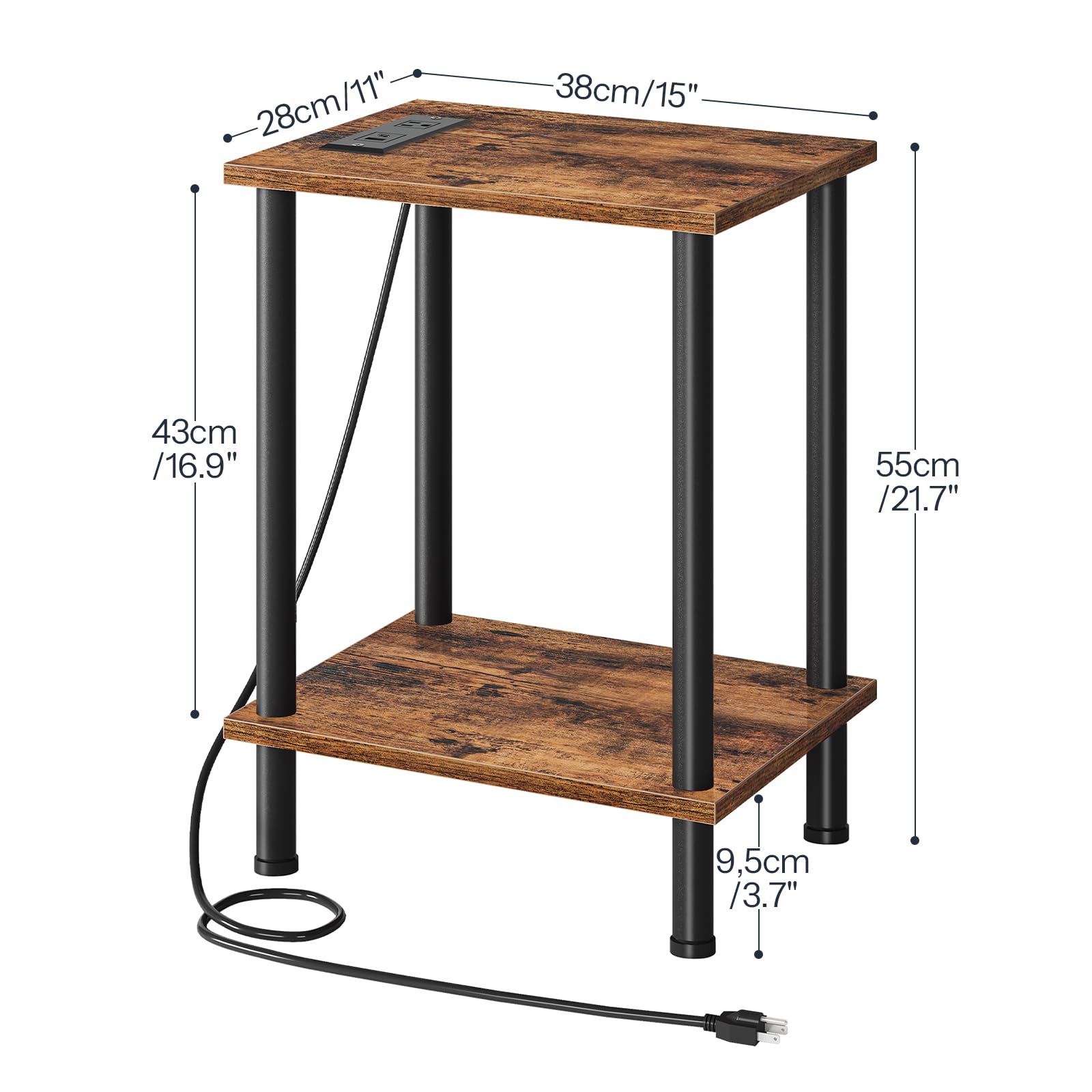 hoobro-side-tables-lot-2-tables-d-appoint-marron-usb image 3