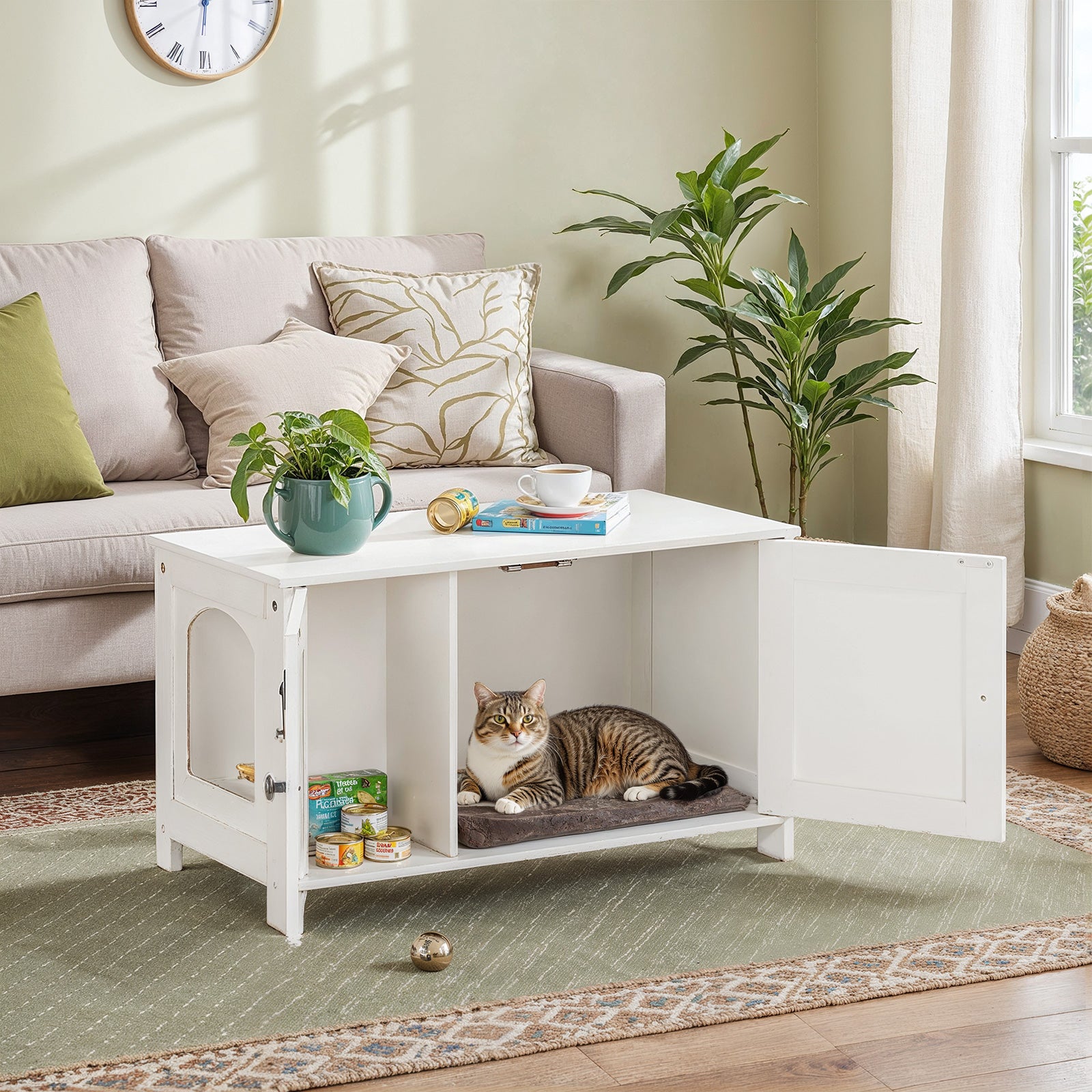 hoobro-pet-furniture-meuble-liti-re-chat-blanc image 4