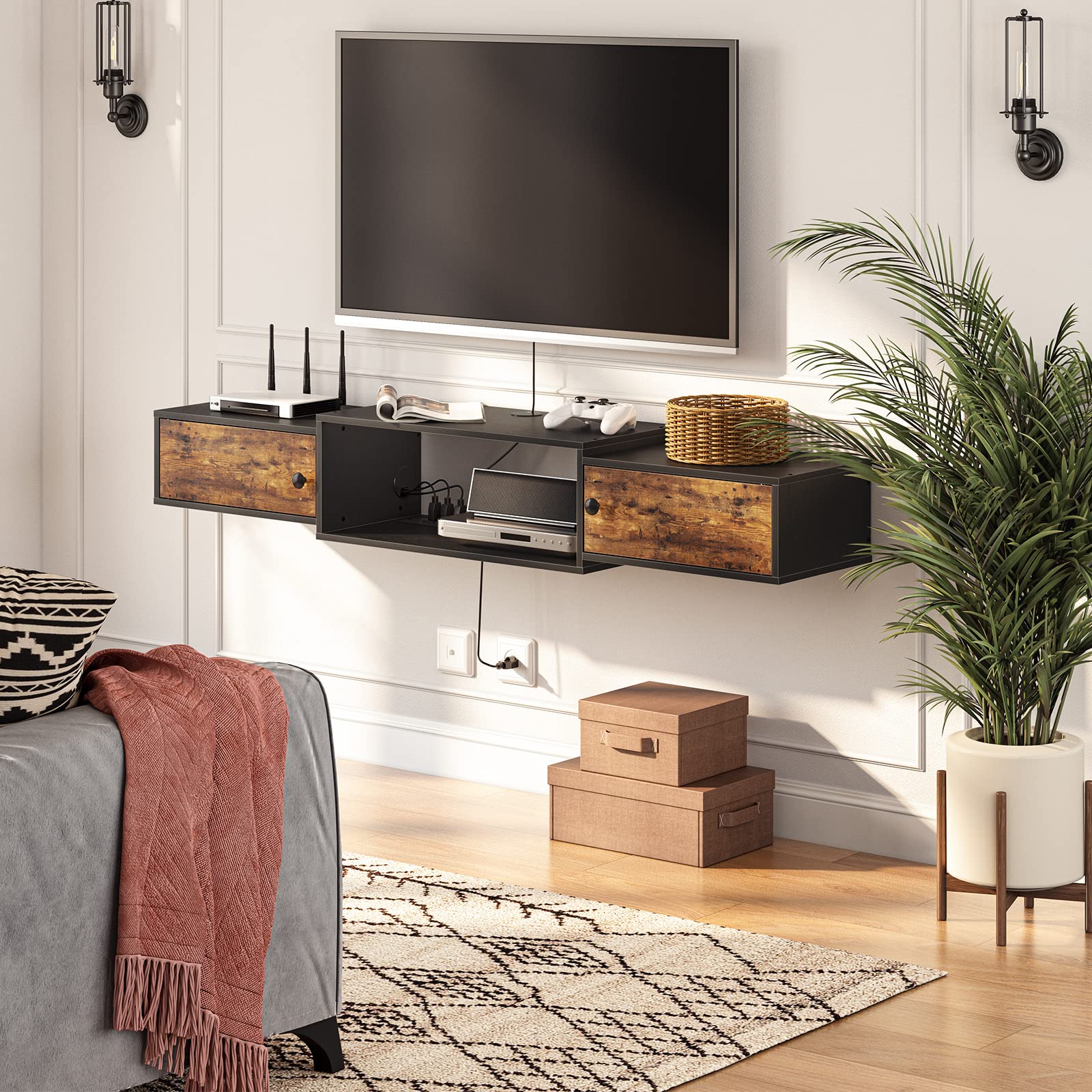 hoobro-bf11ds01-meuble-tv-mural-55-pouces-marron image 3