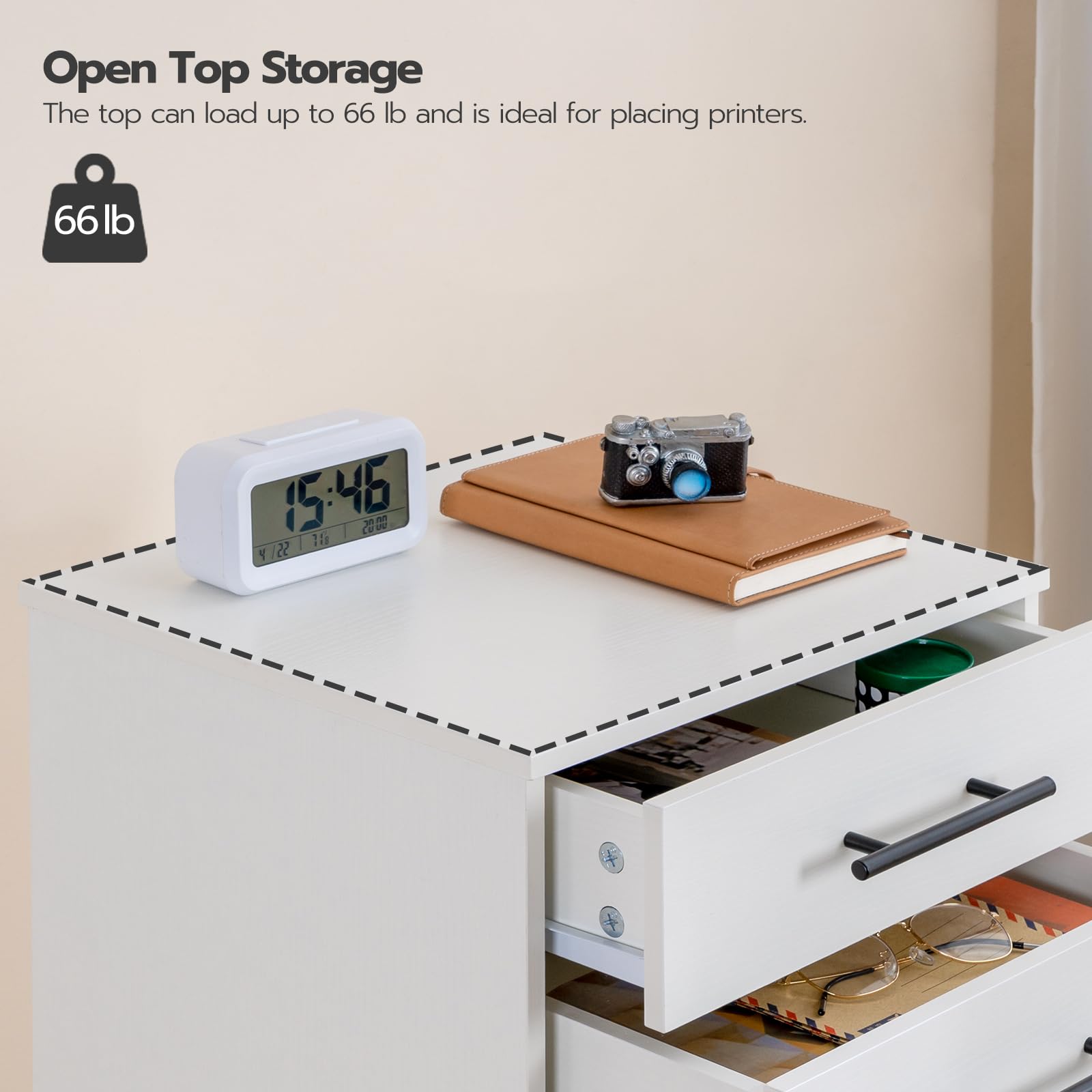 hoobro-caisson-bureau-7-tiroirs-blanc-roulettes-bois image 6