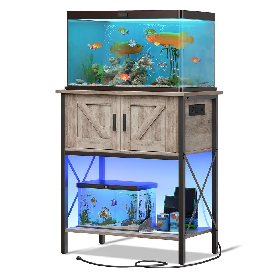 hoobro-meuble-aquarium-20-gallons-greige-avec-led-et-prise image 1