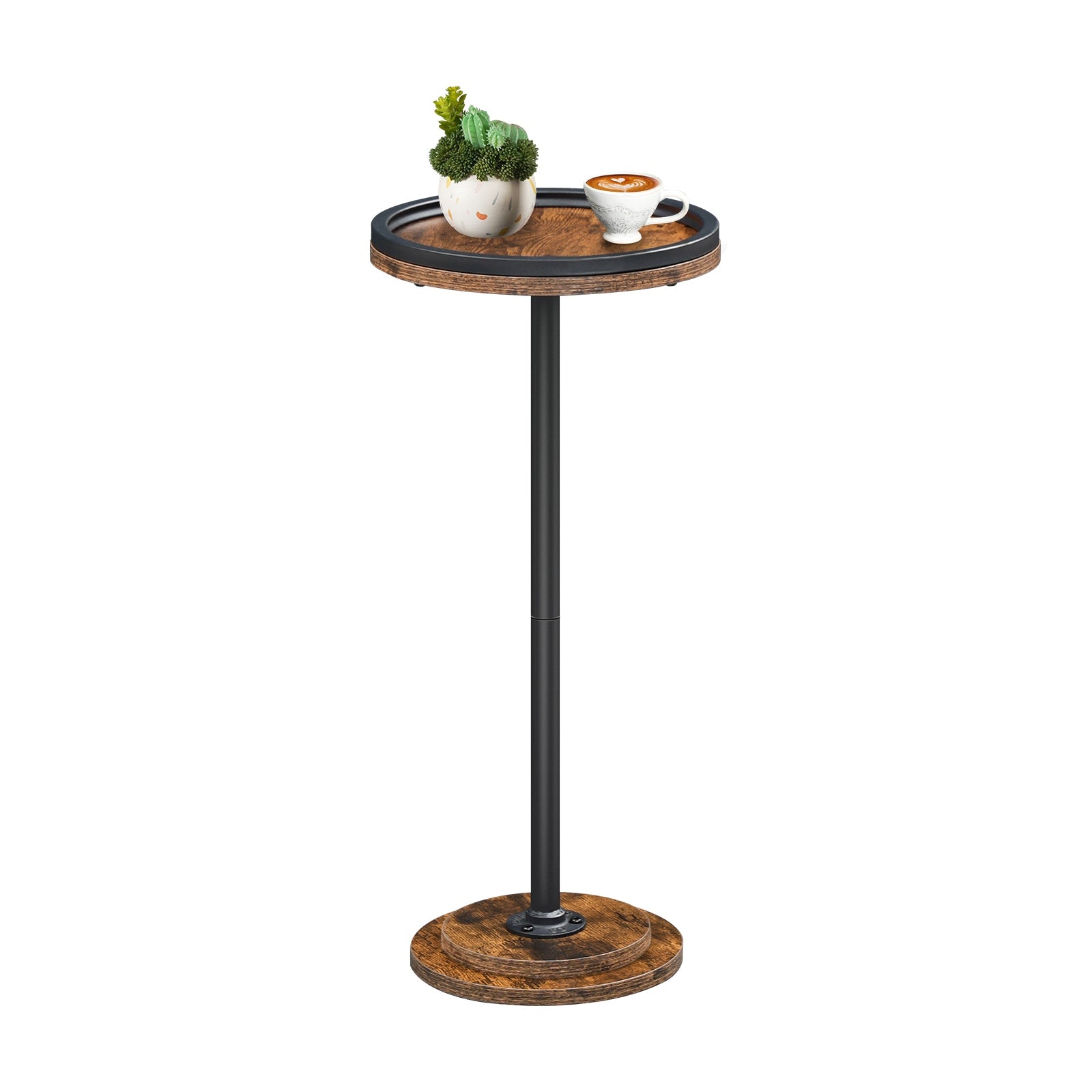 hoobro-side-tables-lot-2-tables-rondes-hautes-marron-plateau image 4