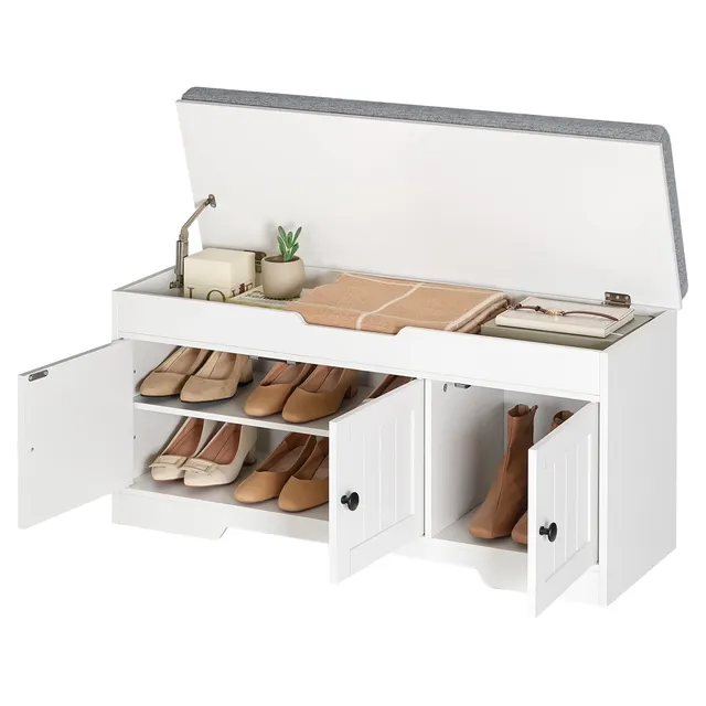 hoobro-shoe-racks-banc-chaussures-blanc-3-niveaux-bois image 1