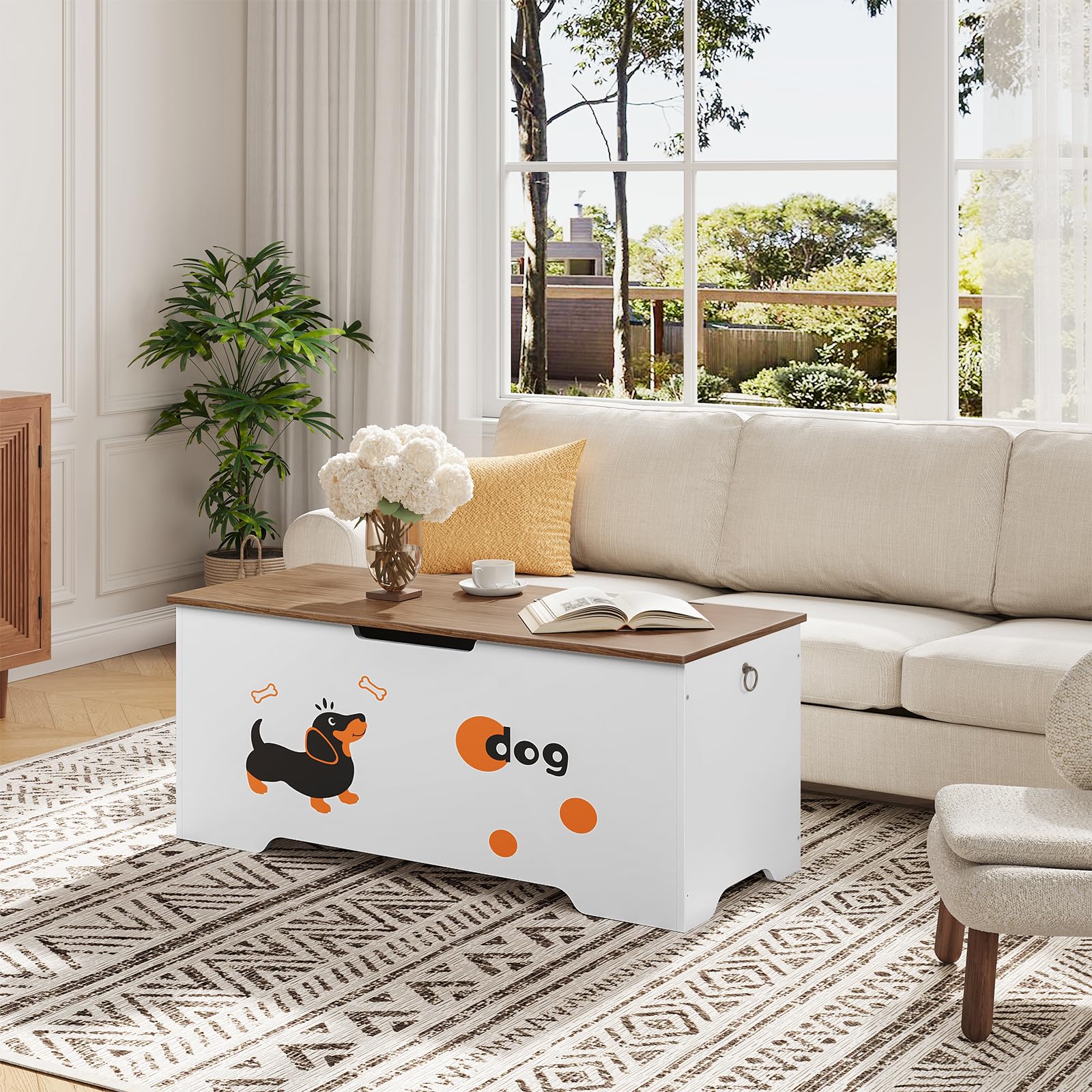 hoobro-banc-coffre-blanc-100-cm-coffre-jouets-bois image 4