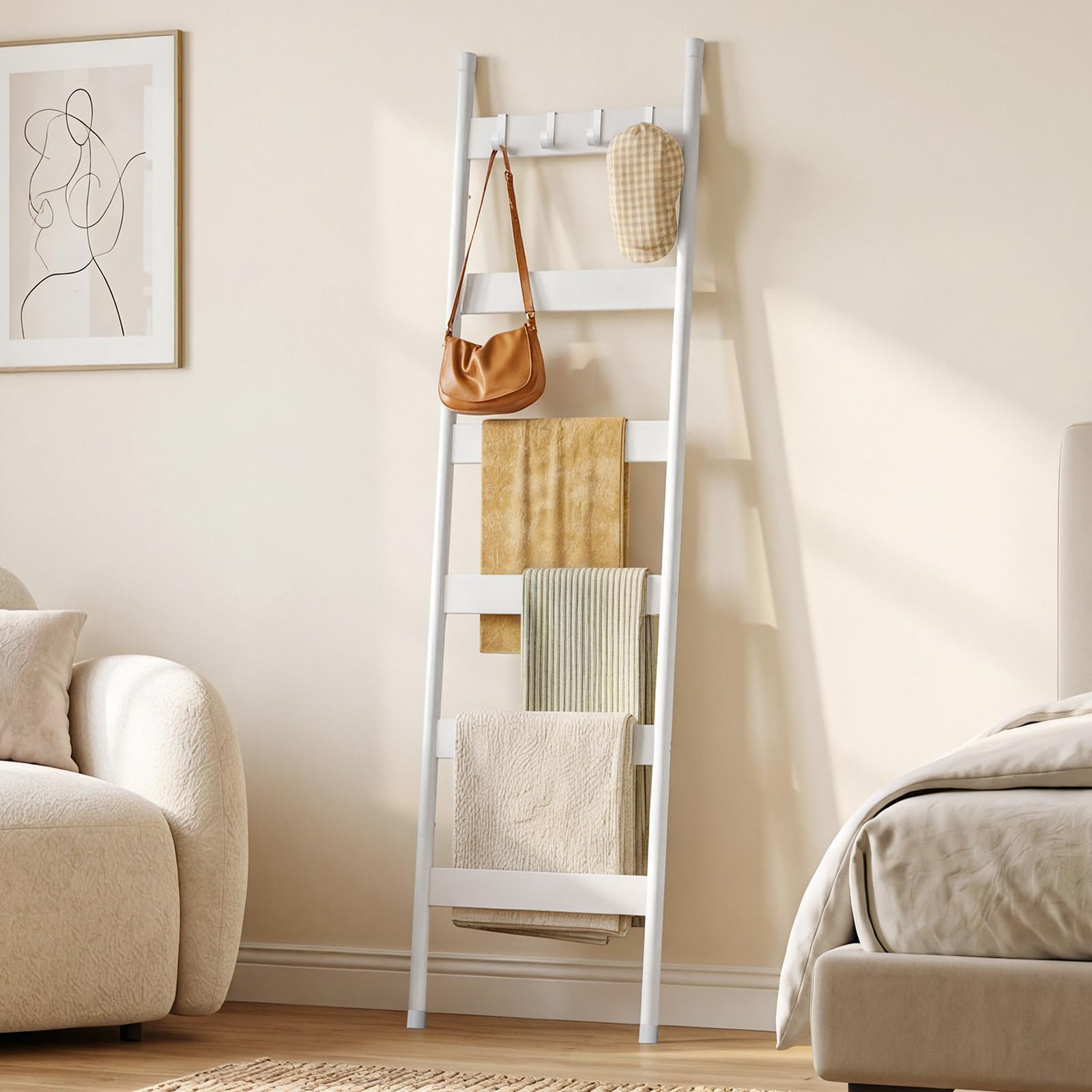 hoobro-ladder-shelves-chelle-plaid-blanc-6-niveaux-ww66cj01 image 2