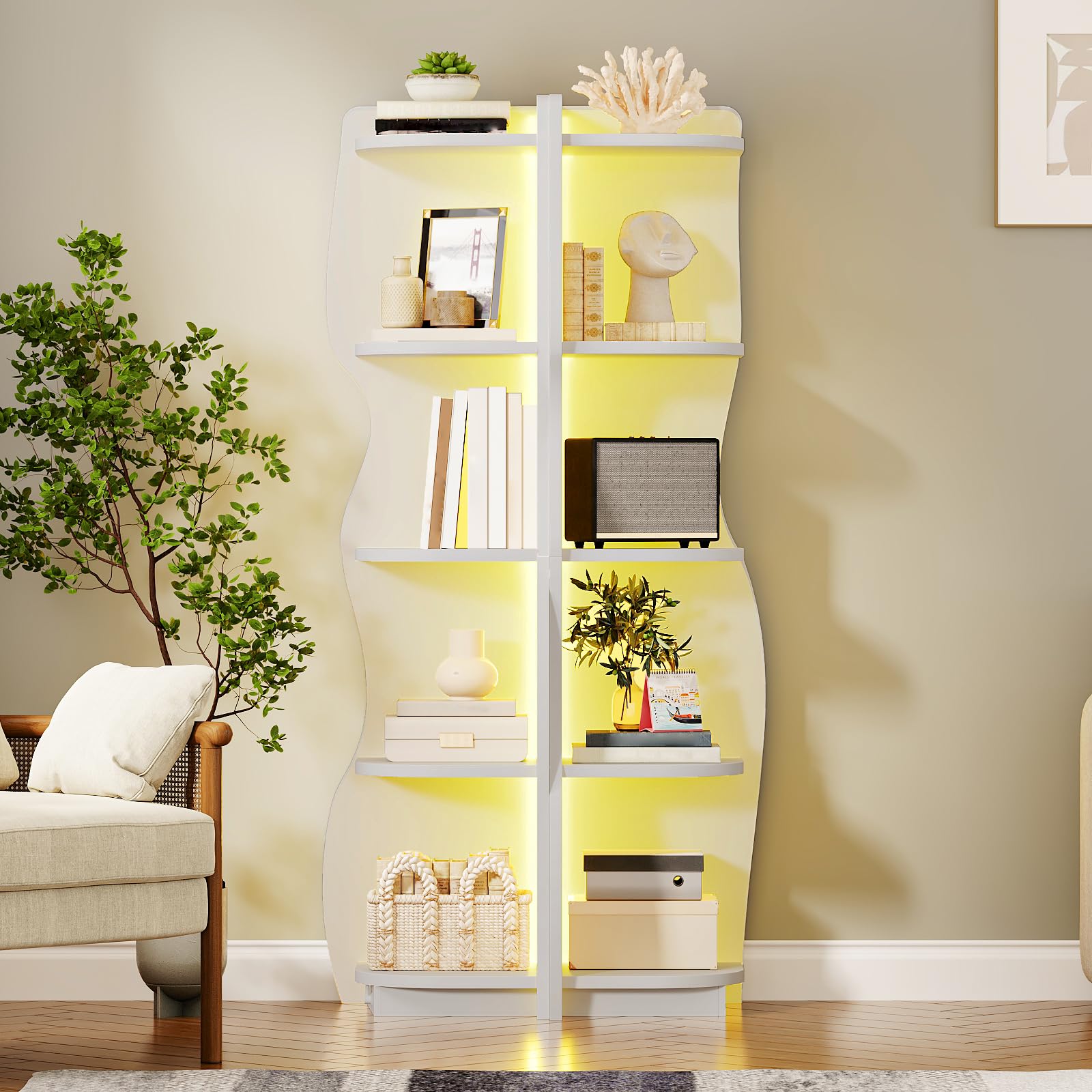hoobro-biblioth-que-angle-5-niveaux-blanche-led image 5