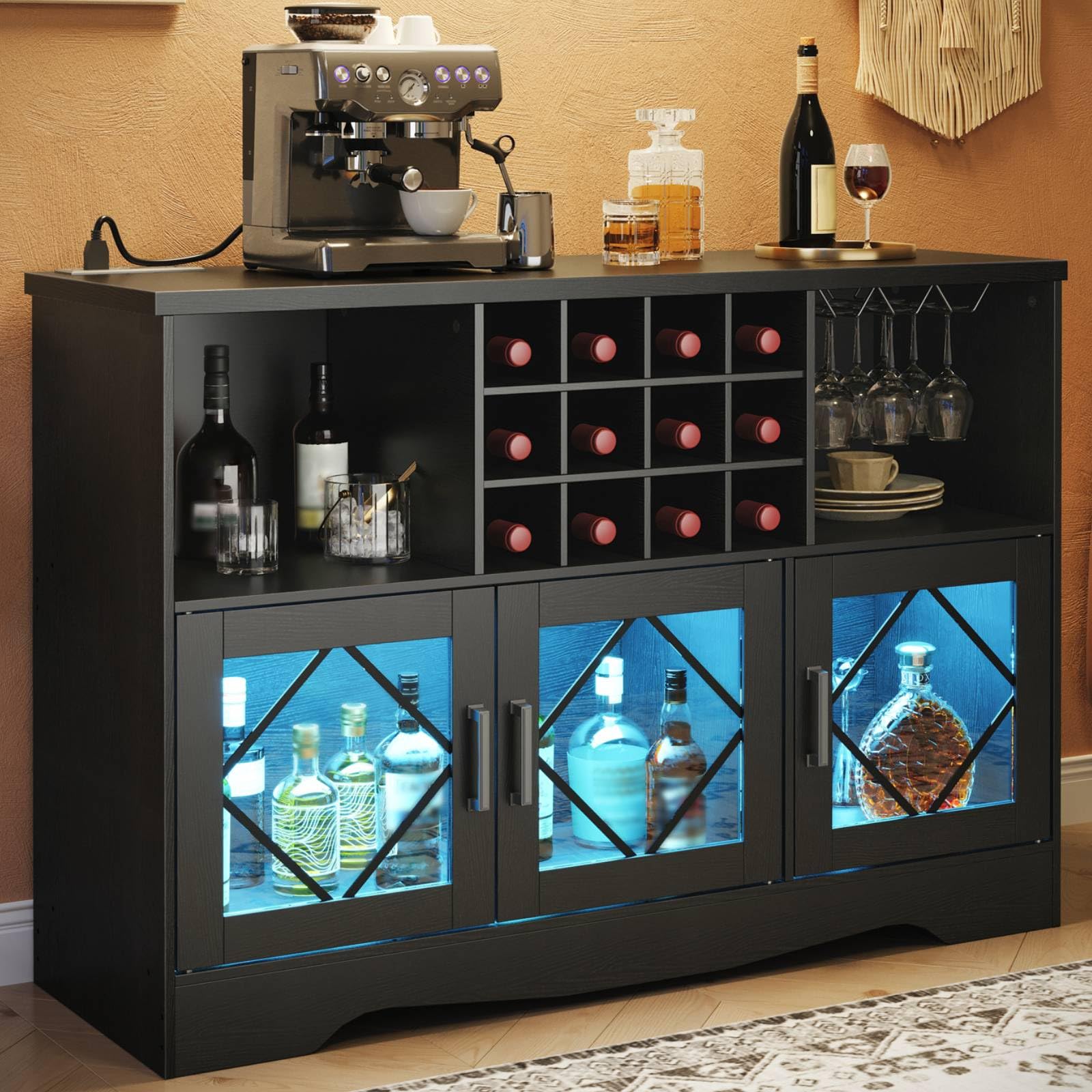 hoobro-beverage-counters-meuble-bar-noir-led-12-bouteilles image 2