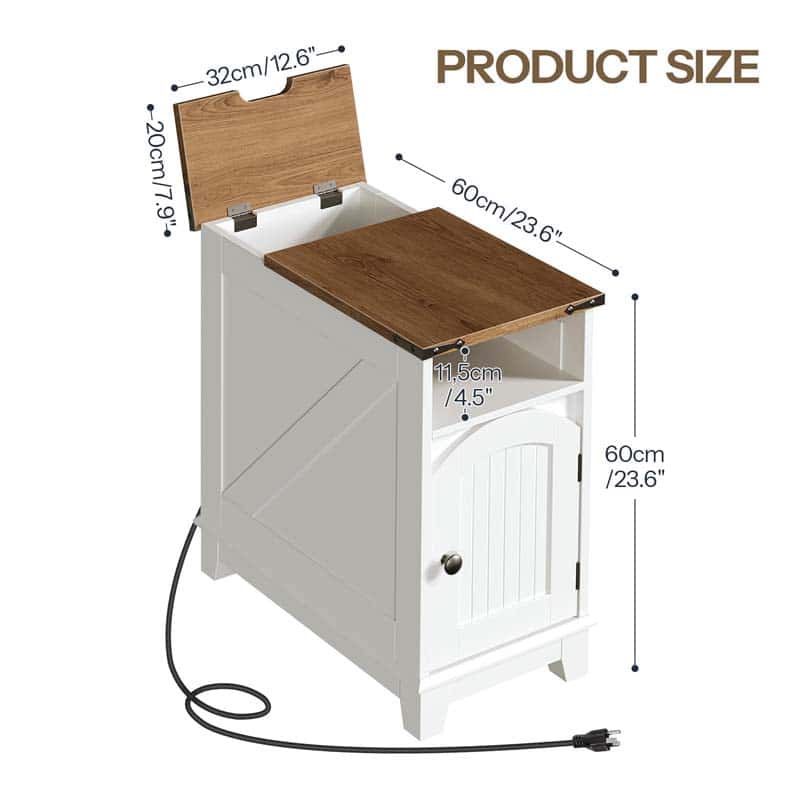 hoobro-side-tables-table-de-chevet-blanche-troite-avec-usb image 3