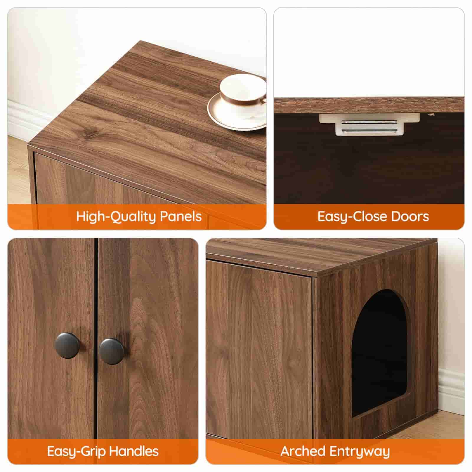 hoobro-meuble-liti-re-chat-bois-marron-banc-cach image 8