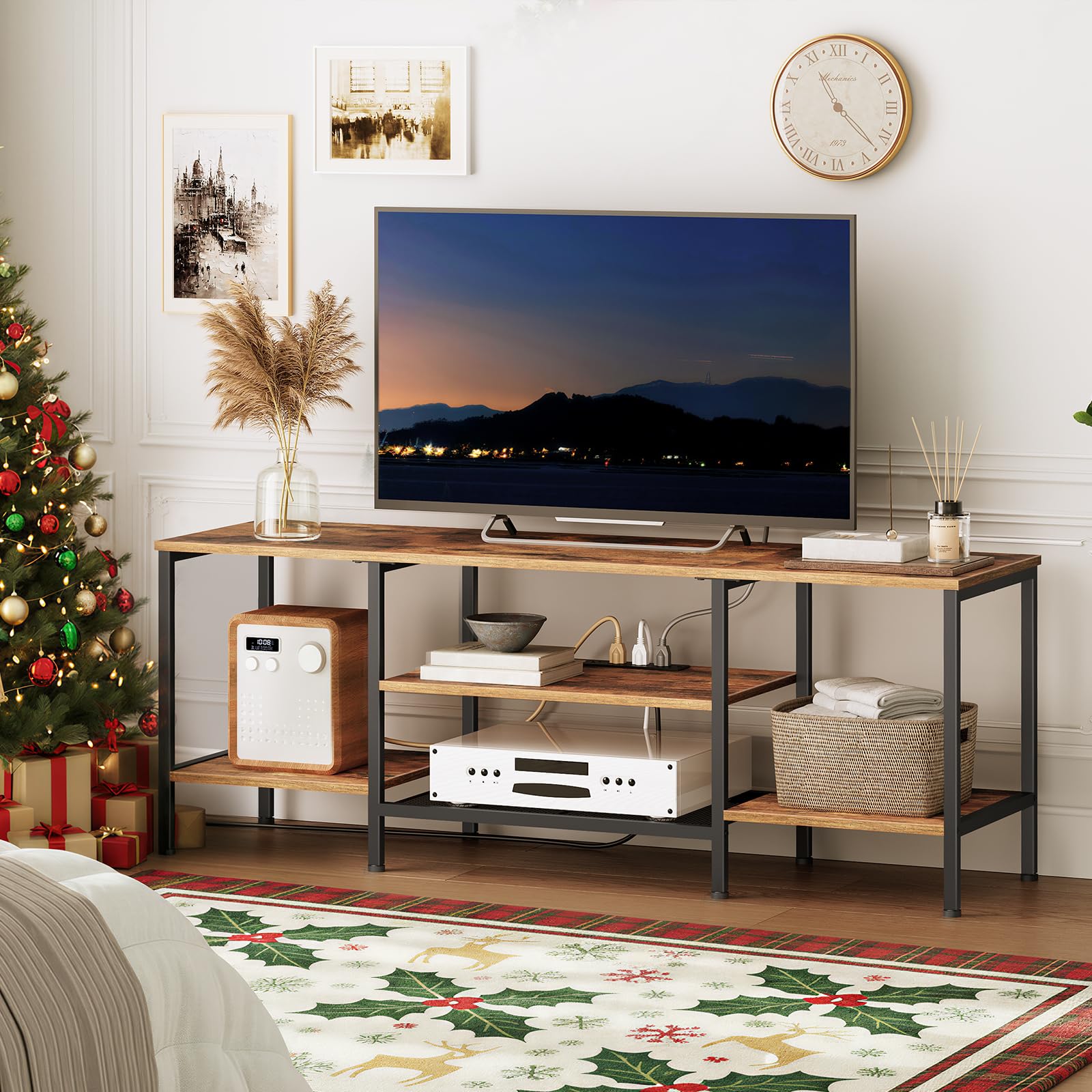 hoobro-meuble-tv-65-pouces-marron-prises-3-niveaux image 3