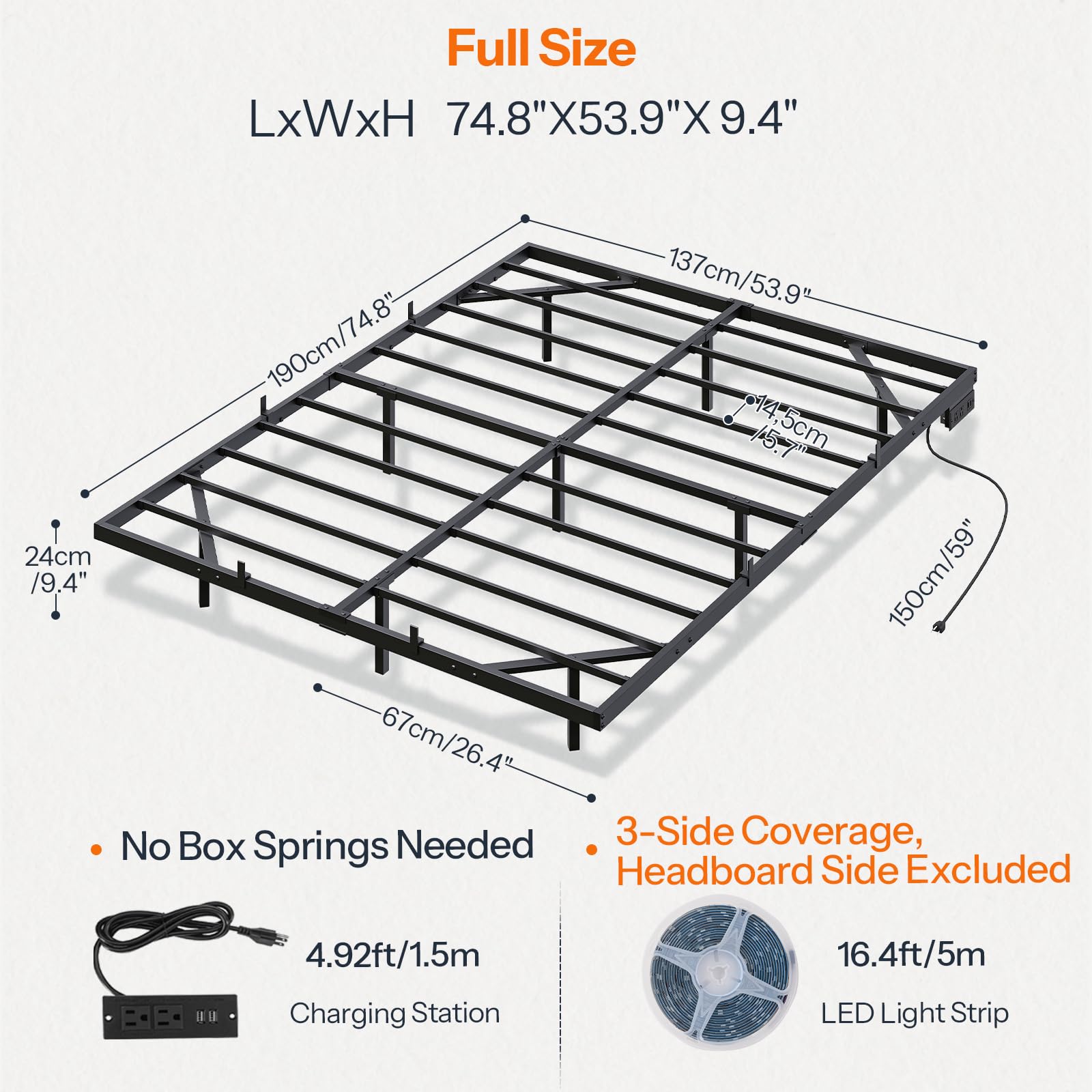 hoobro-bed-frames-lit-flottant-noir-140x190-led-usb image 3