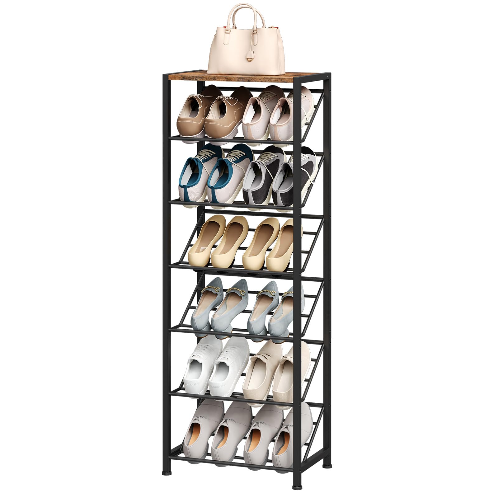 hoobro-shoe-racks-range-chaussures-7-niveaux-marron-12-paires image 1