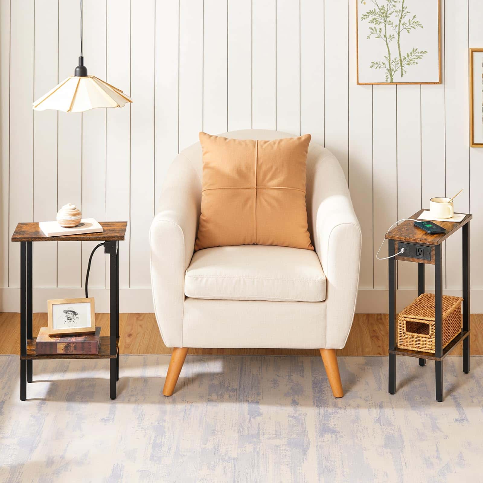 hoobro-side-tables-bout-de-canap-troit-marron-avec-prises-usb image 5