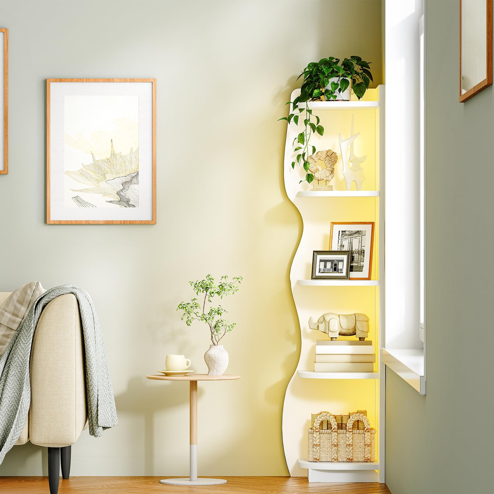 hoobro-biblioth-que-angle-5-niveaux-blanche-led image 2