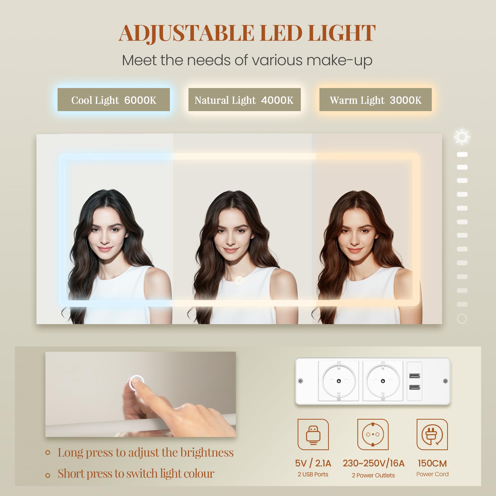 hexcelen-coiffeuse-avec-miroir-135-cm-blanc-dor-led-usb image 4