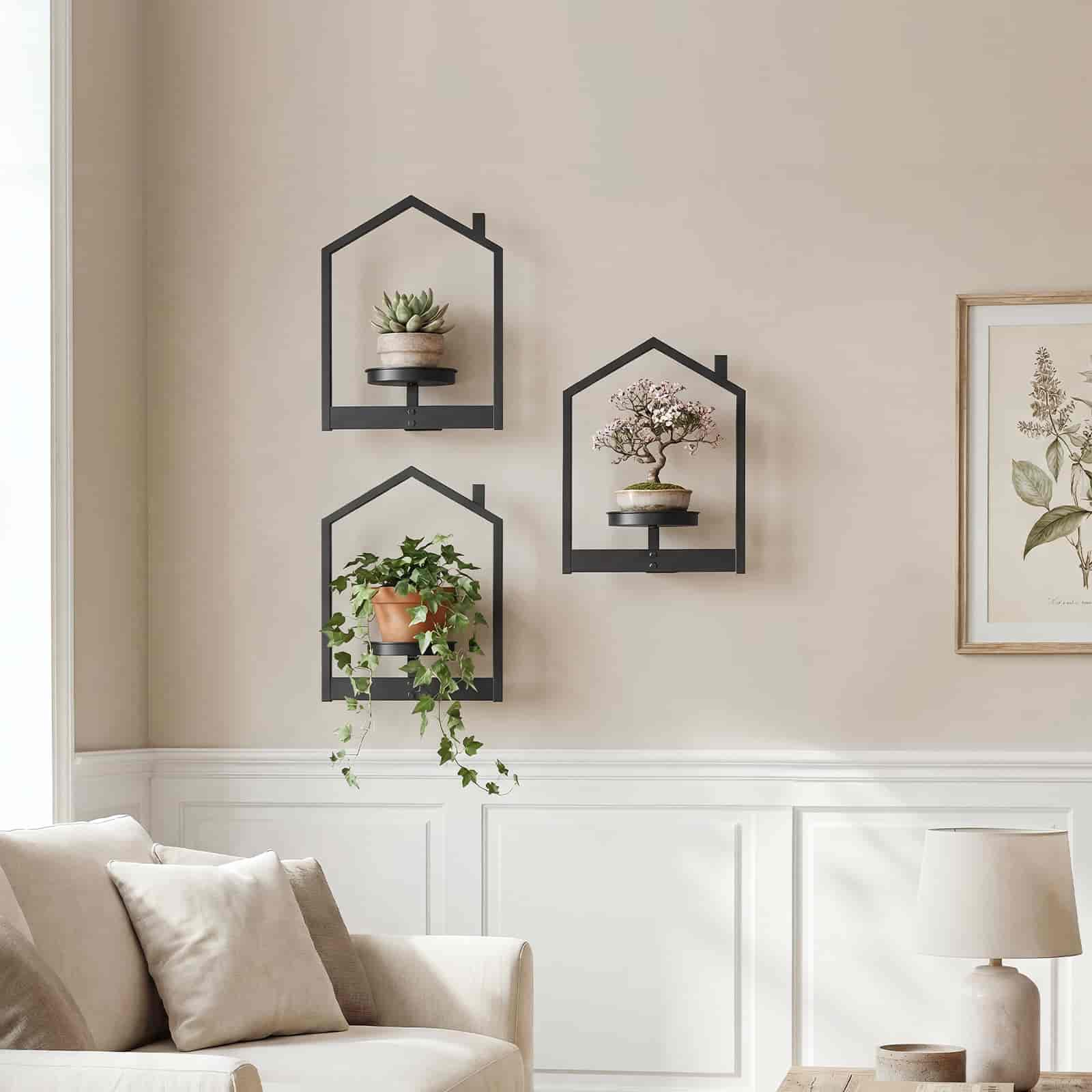 hoobro-tag-re-murale-plante-m-tal-noir-lot-de-3-maison image 5