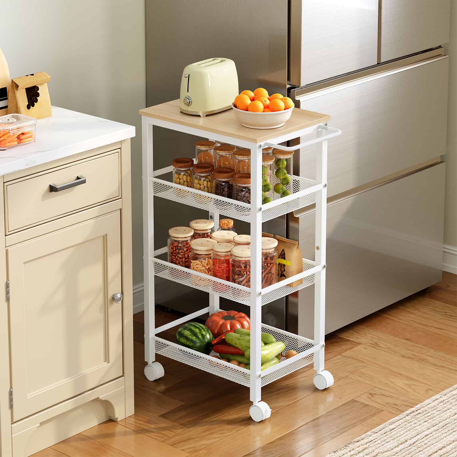 hoobro-kitchen-furniture-chariot-cuisine-troit-blanc-4-paniers image 2
