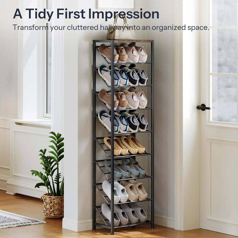 hoobro-shoe-racks-9-niveaux-meuble-chaussures-marron-inclin image 7