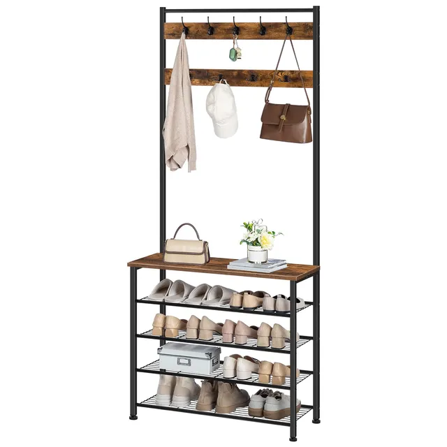 hoobro-vestiaire-entr-e-banc-marron-porte-manteau image 1