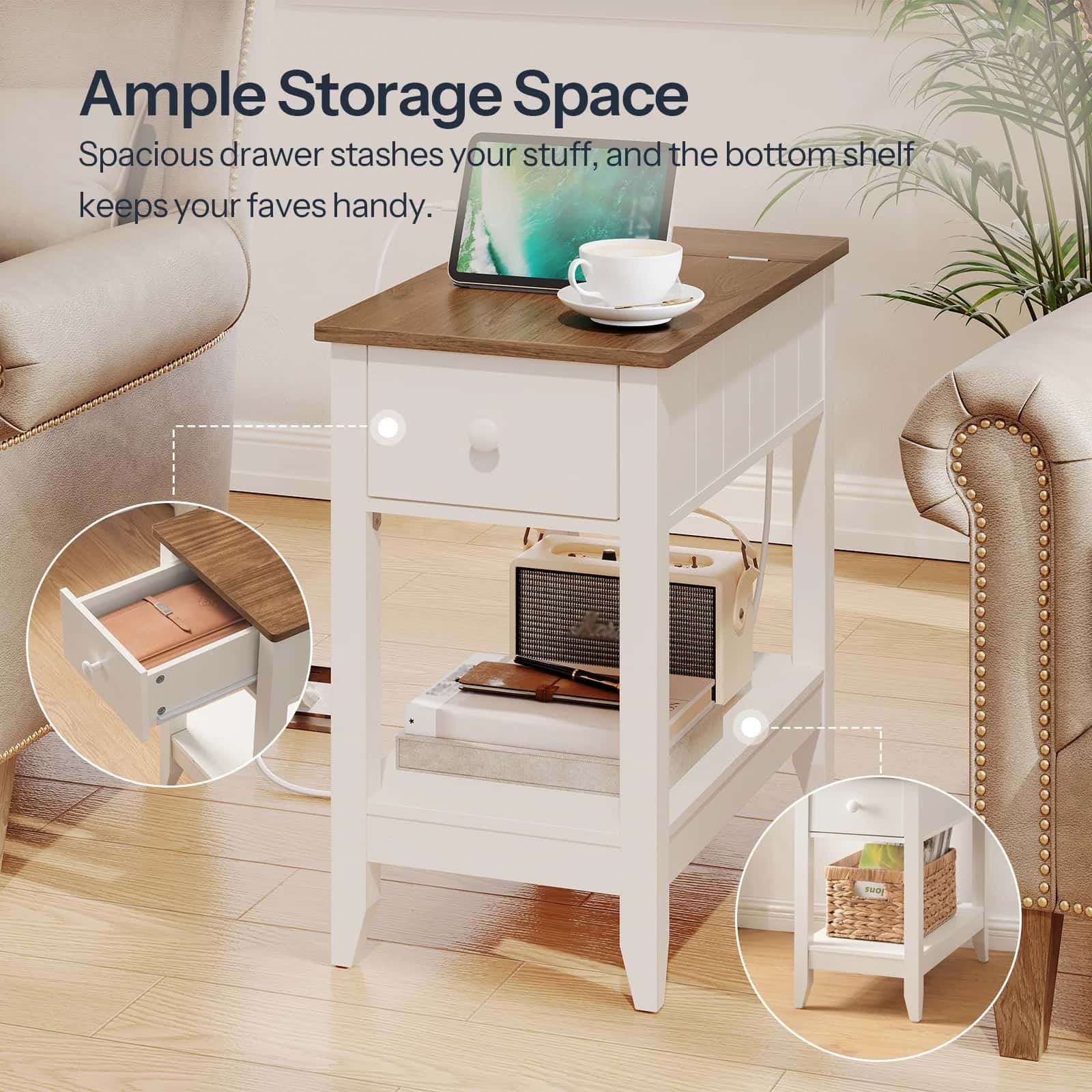 hoobro-side-tables-table-d-appoint-blanche-prises-usb image 7