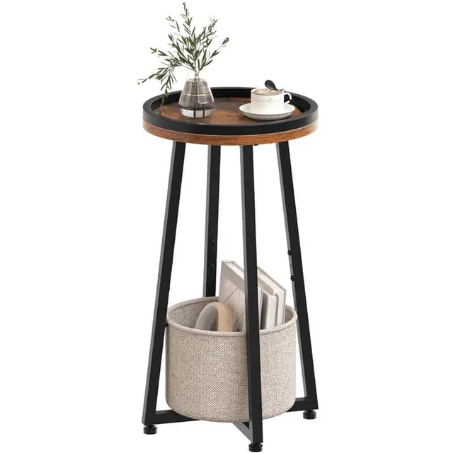 hoobro-side-tables-table-d-appoint-ronde-marron-panier-tissu image 1