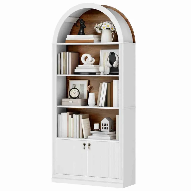 hoobro-bookshelves-biblioth-que-blanche-arqu-e-3-niveaux image 1