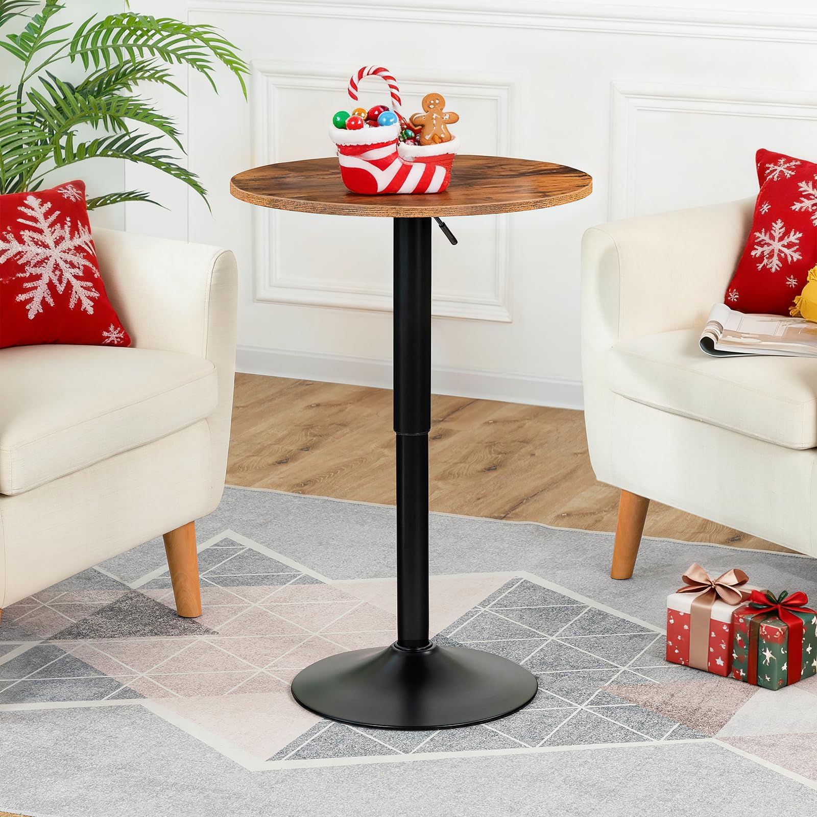 hoobro-table-bar-ronde-marron-hauteur-r-glable image 2