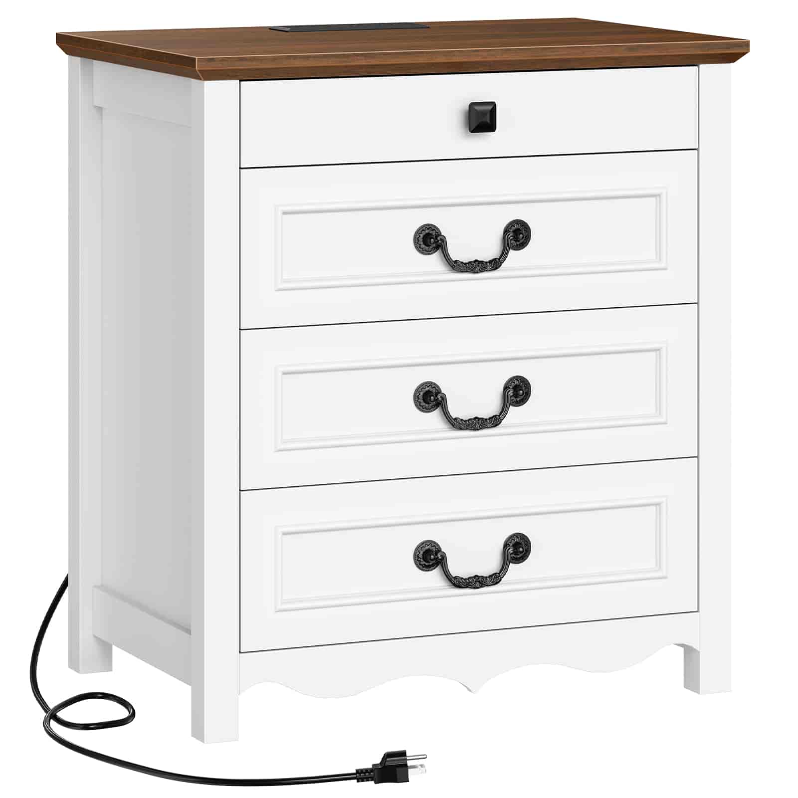 hoobro-nightstands-table-de-nuit-blanche-3-tiroirs-prise-usb image 4