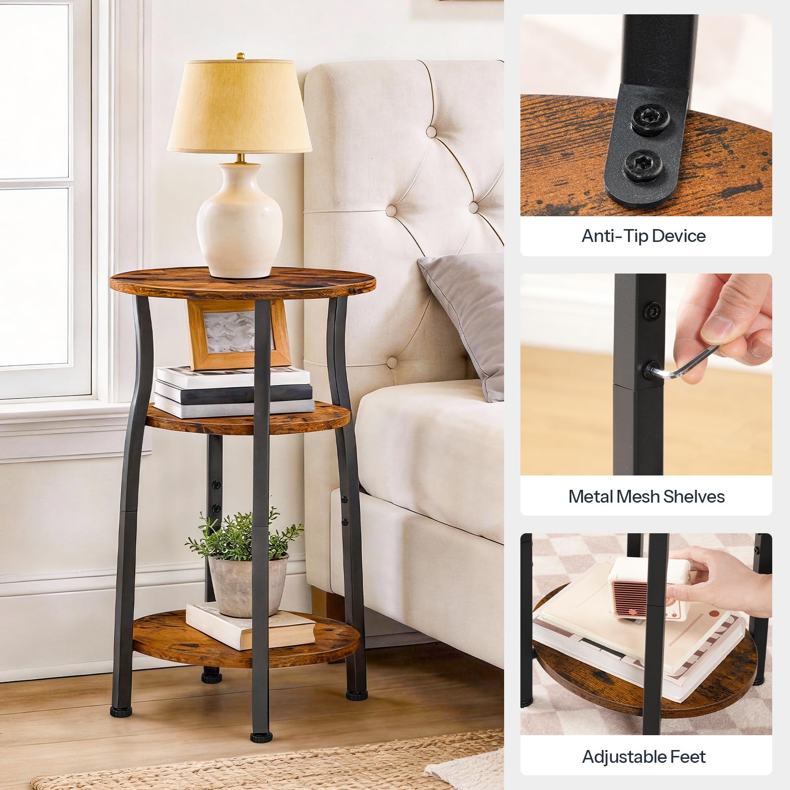 hoobro-bf258bz01-table-appoint-ovale-3-niveaux-marron image 8