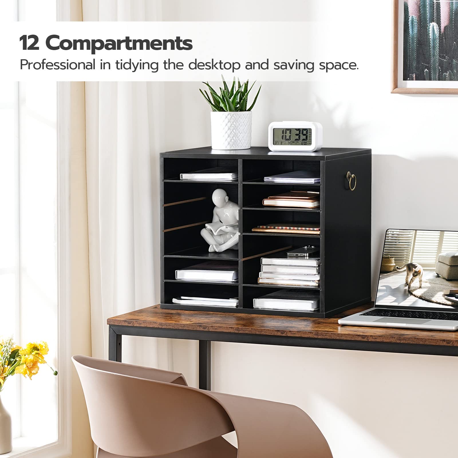 hoobro-meuble-bureau-trieur-courrier-12-casiers-noir-ajustable image 5