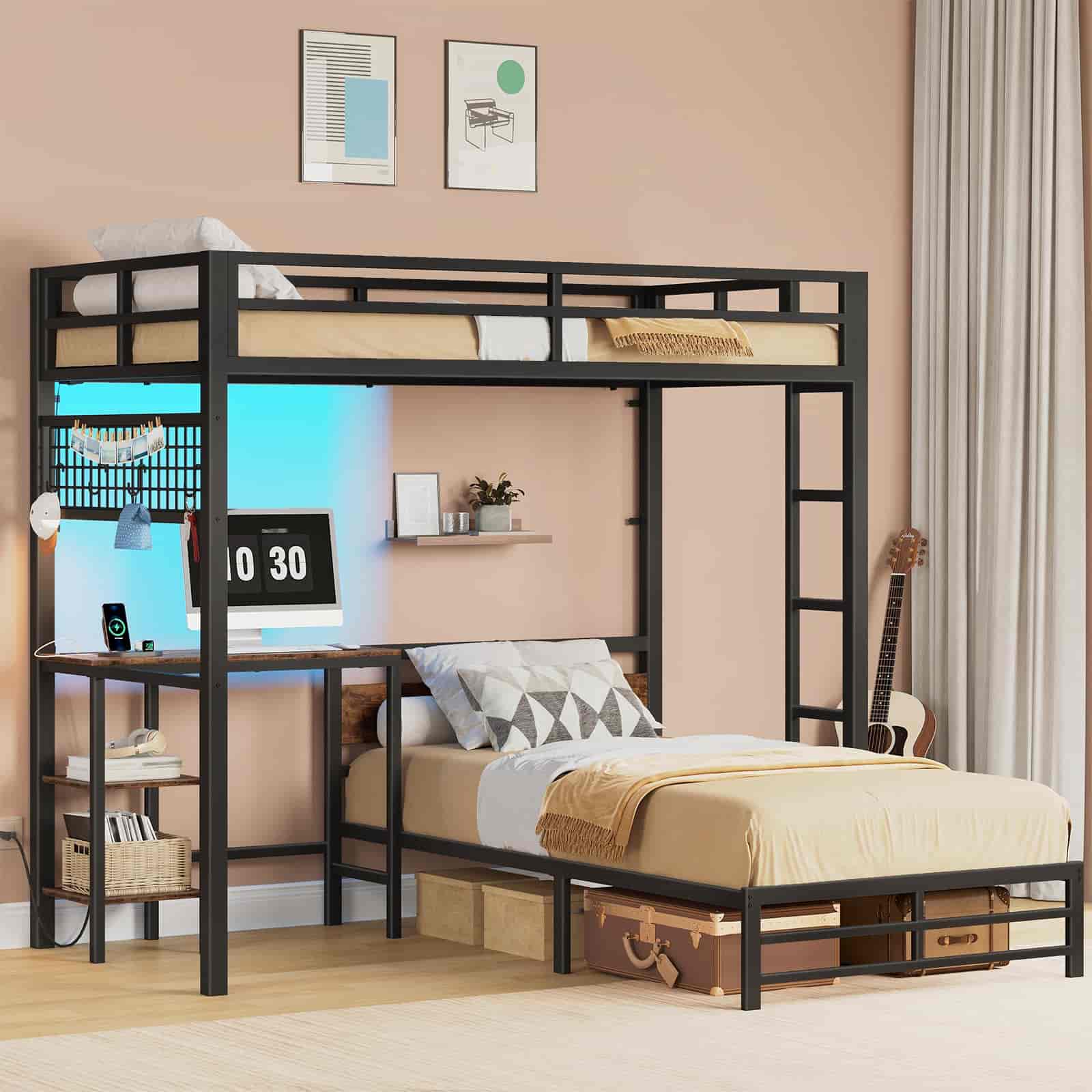 hoobro-lit-superpos-m-tal-marron-bureau-led-prises image 4