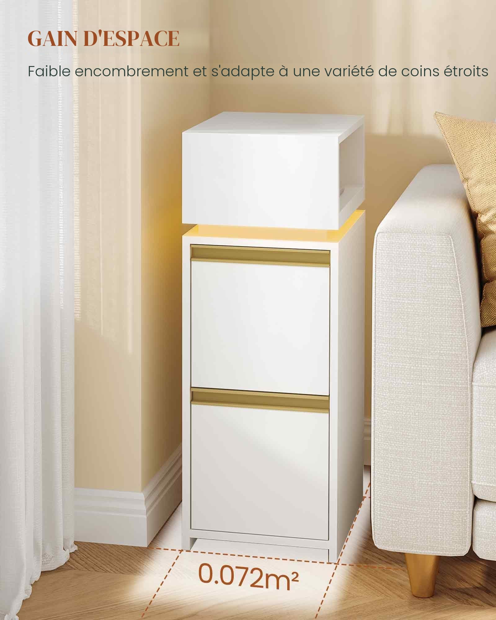 hexcelen-tables-de-chevet-lot-de-2-table-nuit-blanche-led-2-tiroirs image 5