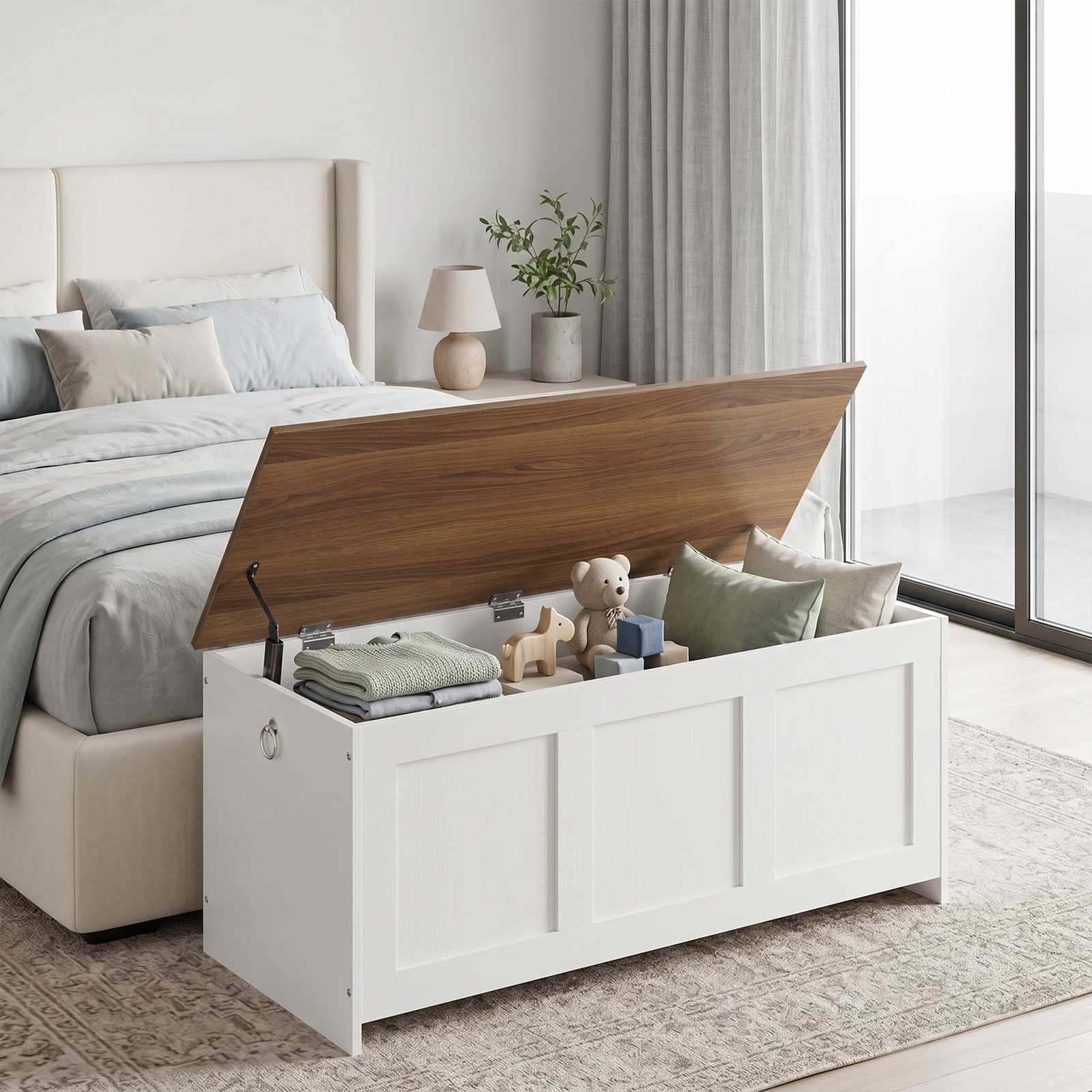 hoobro-storage-benches-banc-coffre-blanc-bout-de-lit image 2