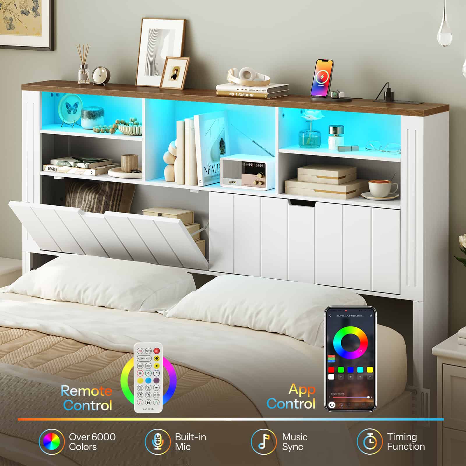 hoobro-t-te-de-lit-rangement-blanche-led-usb image 8