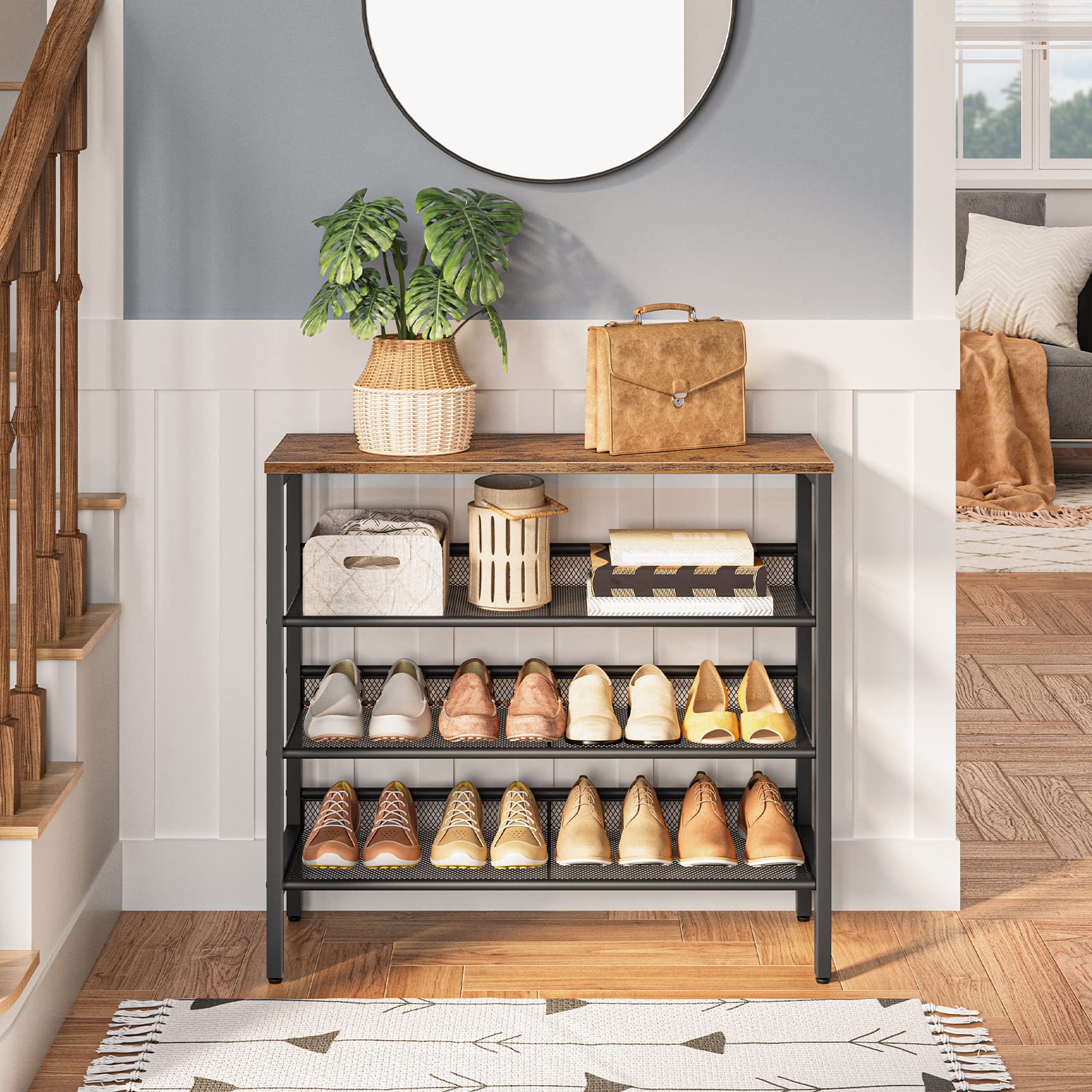 hoobro-shoe-racks-meuble-chaussures-4-niveaux-marron-m-tal image 4
