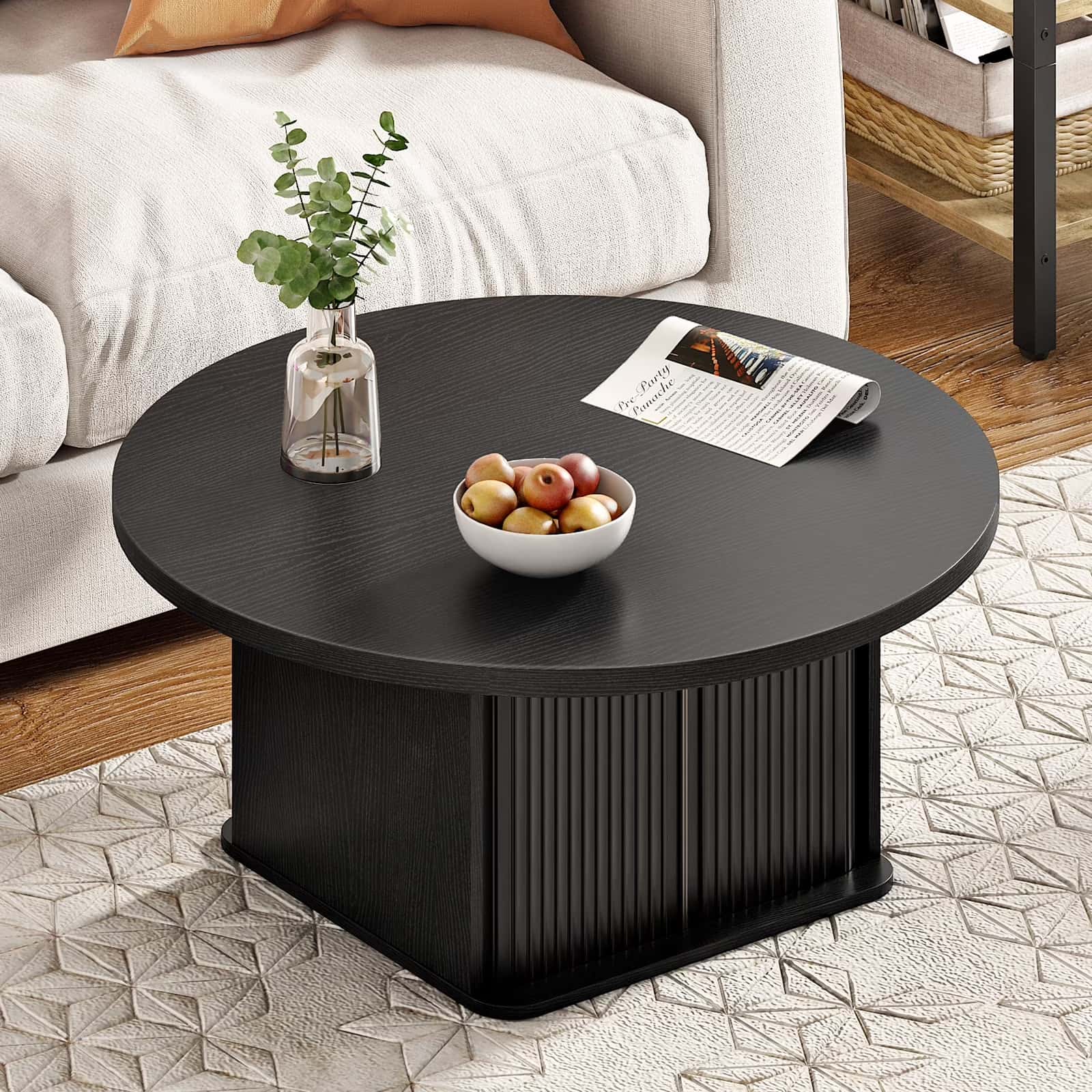 hoobro-table-basse-ronde-noire-avec-rangement-80-cm image 5